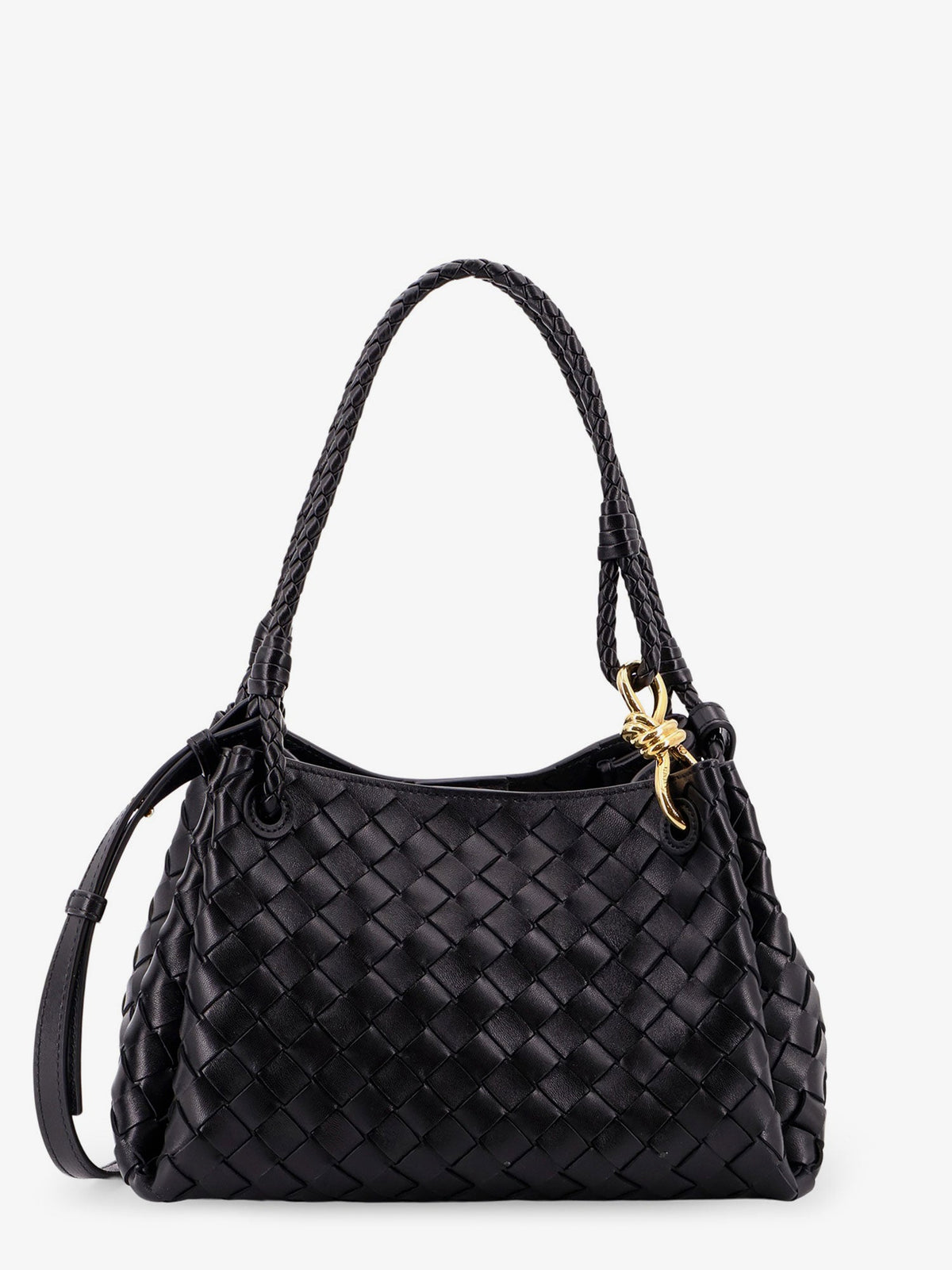 Bottega Veneta Parachute Leather Shoulder Bag With Intrecciato Motif And Knot Detail