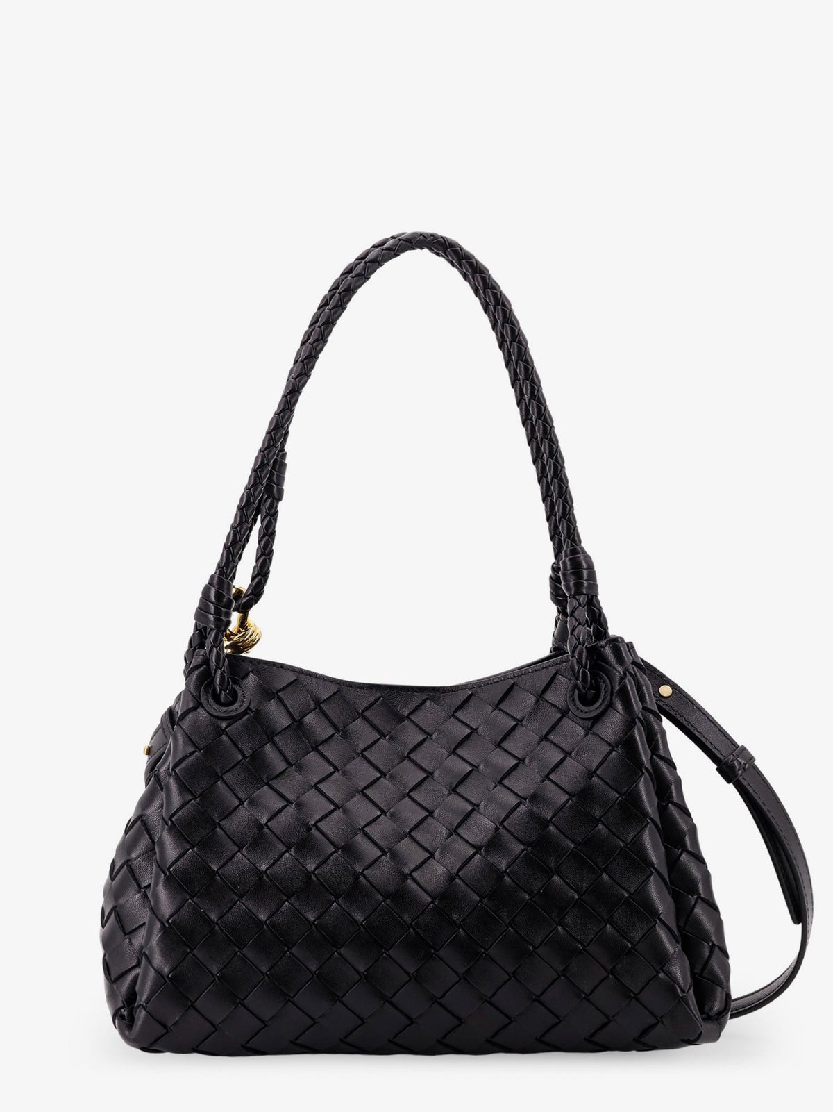 Bottega Veneta Parachute Leather Shoulder Bag With Intrecciato Motif And Knot Detail
