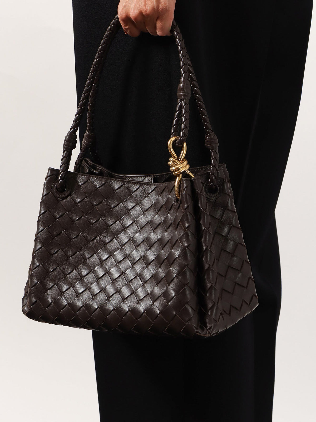 Bottega Veneta Parachute Leather Shoulder Bag With Intrecciato Pattern And Knot Detail