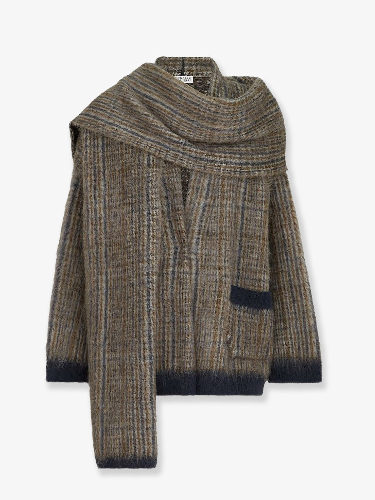 Brunello Cucinelli Mohair, Polyamide And Wool Blend Cardigan With An Integrated Scarf