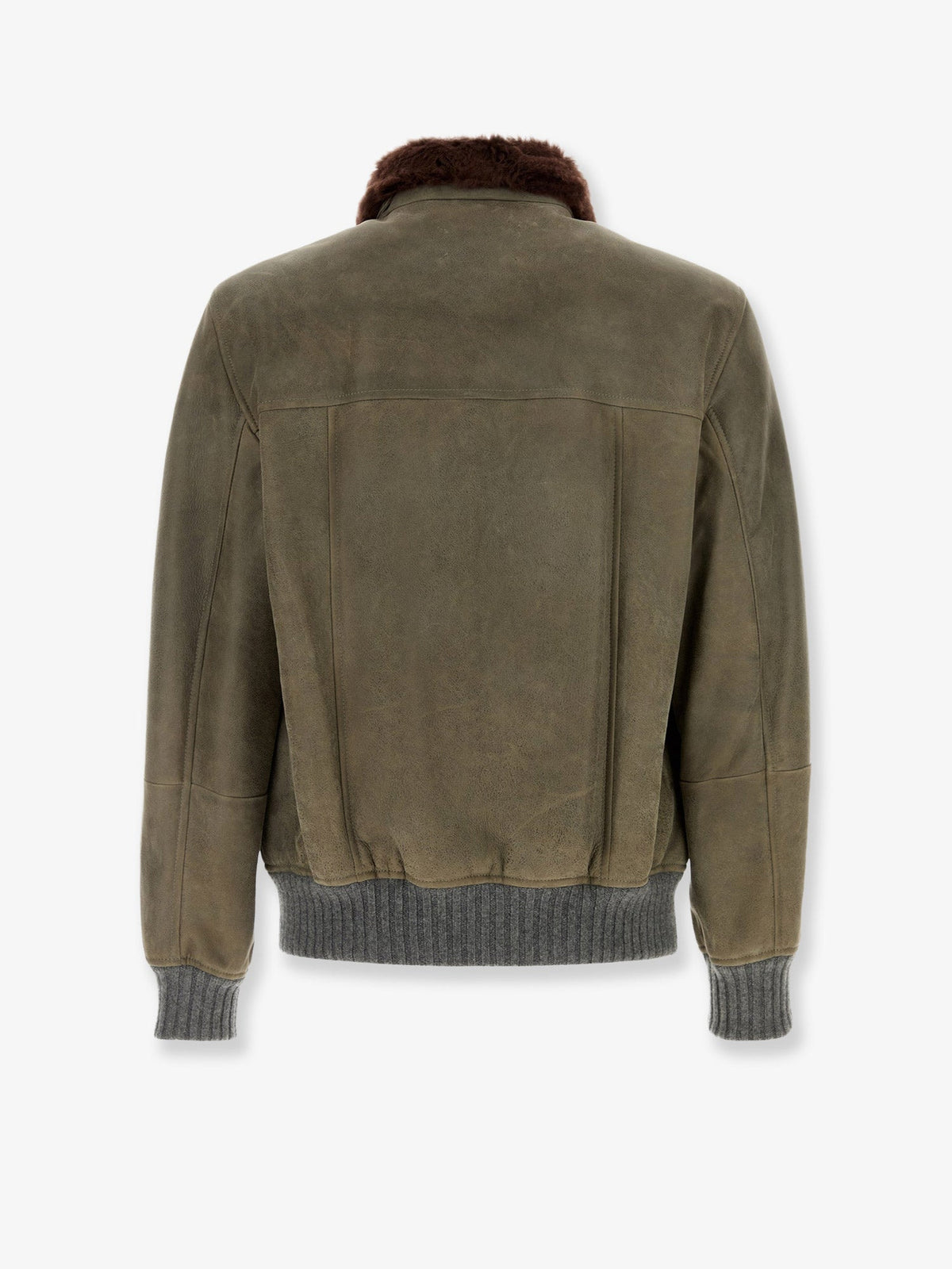 Brunello Cucinelli Waxed Shearling Bomber Jacket With Shearling Collar