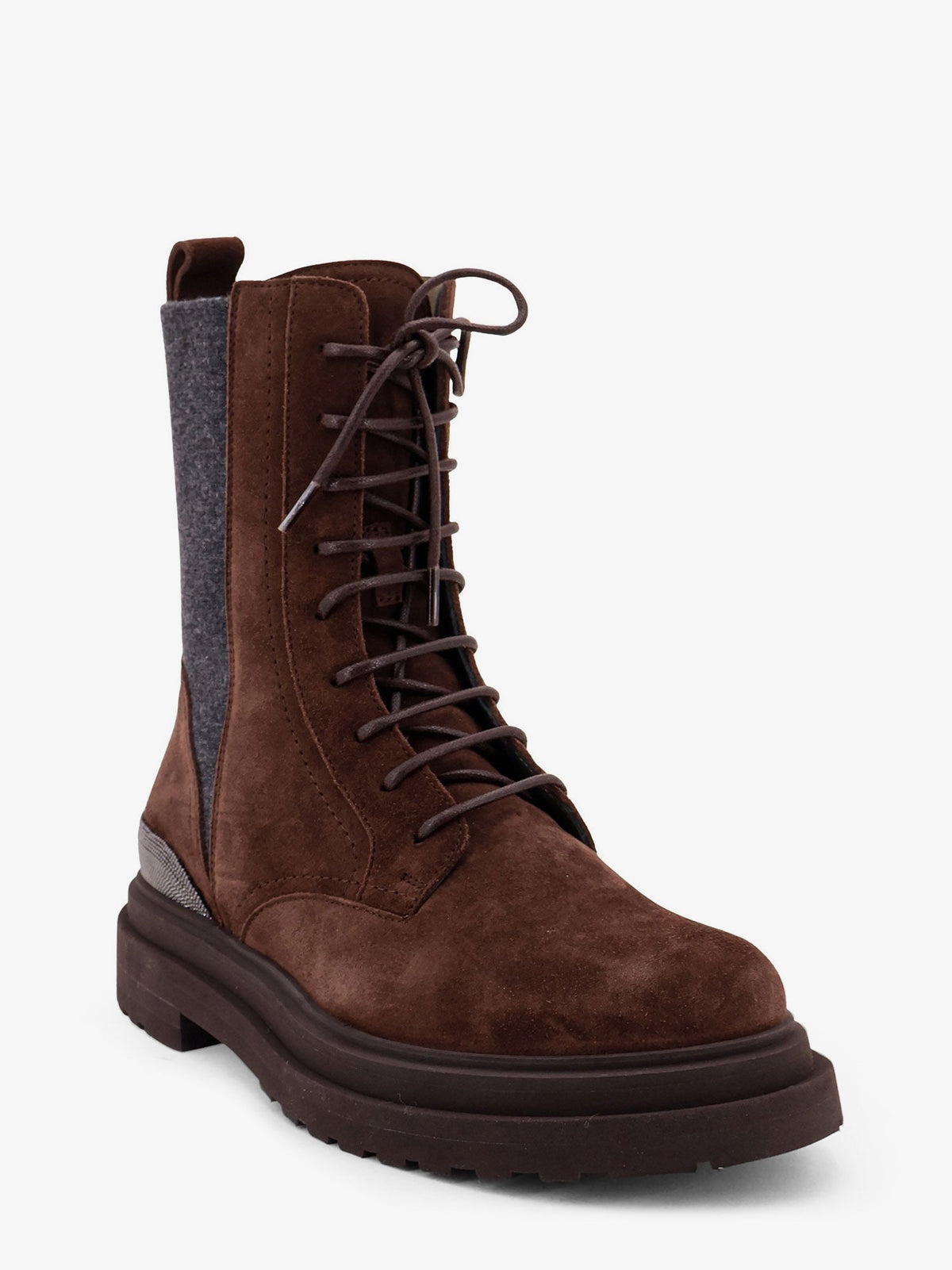 Brunello Cucinelli Suede Boots With Virgin Wool Knit Insert And Precious Detail