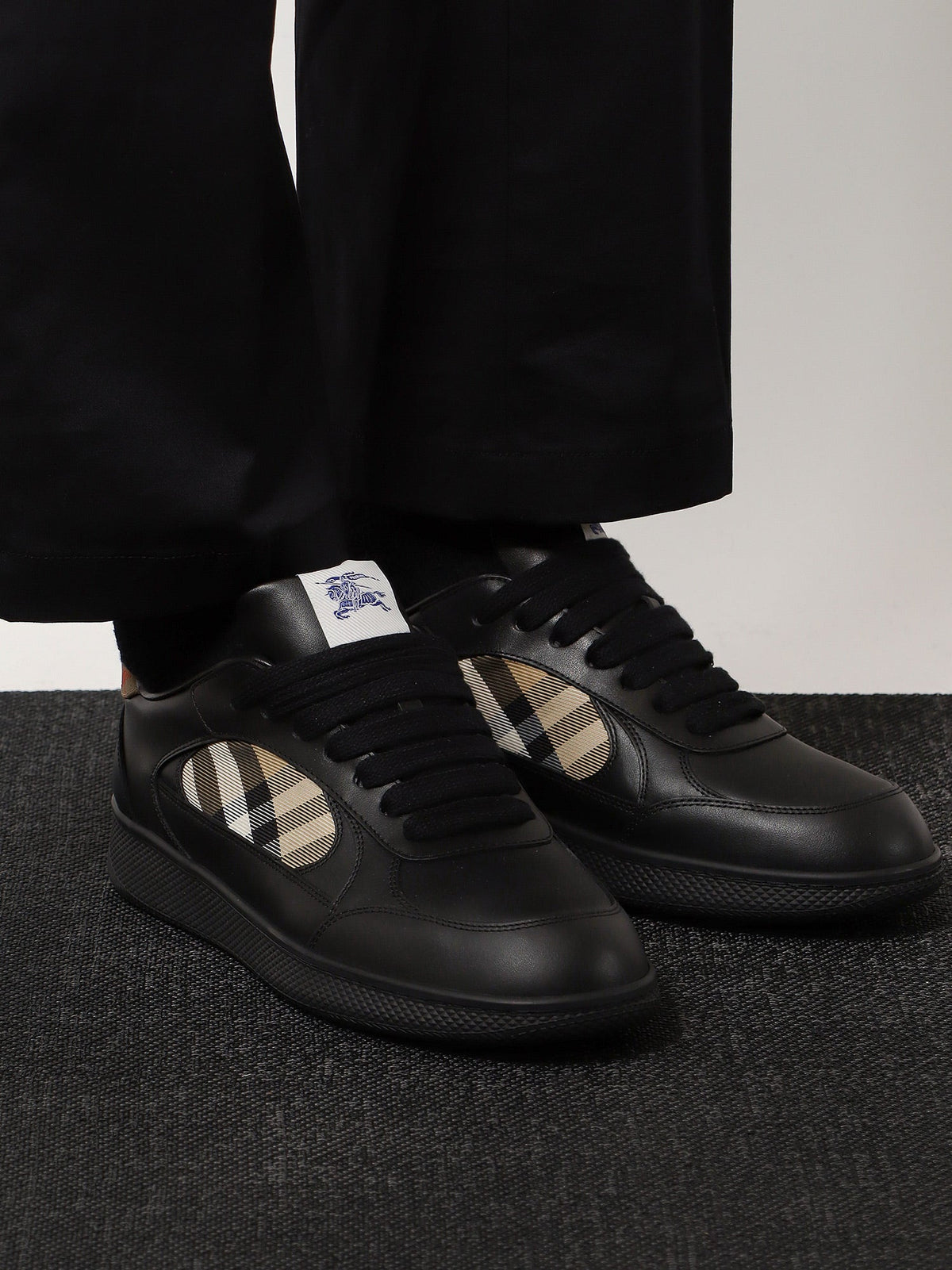 Burberry Leather Sneakers With Traditional Check Inserts