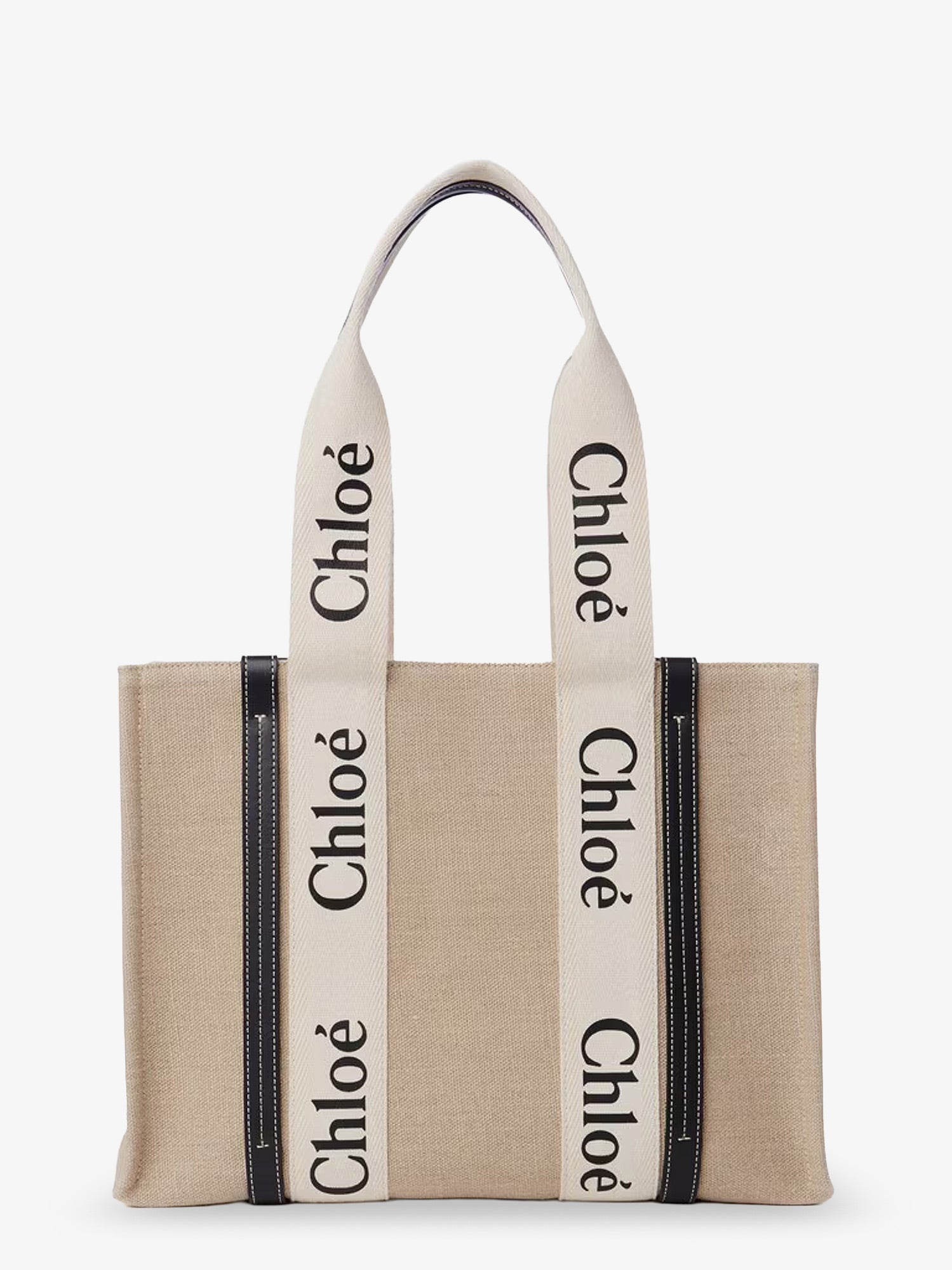 Chloé Woody Linen Shoulder Bag With Front Lettering Logo