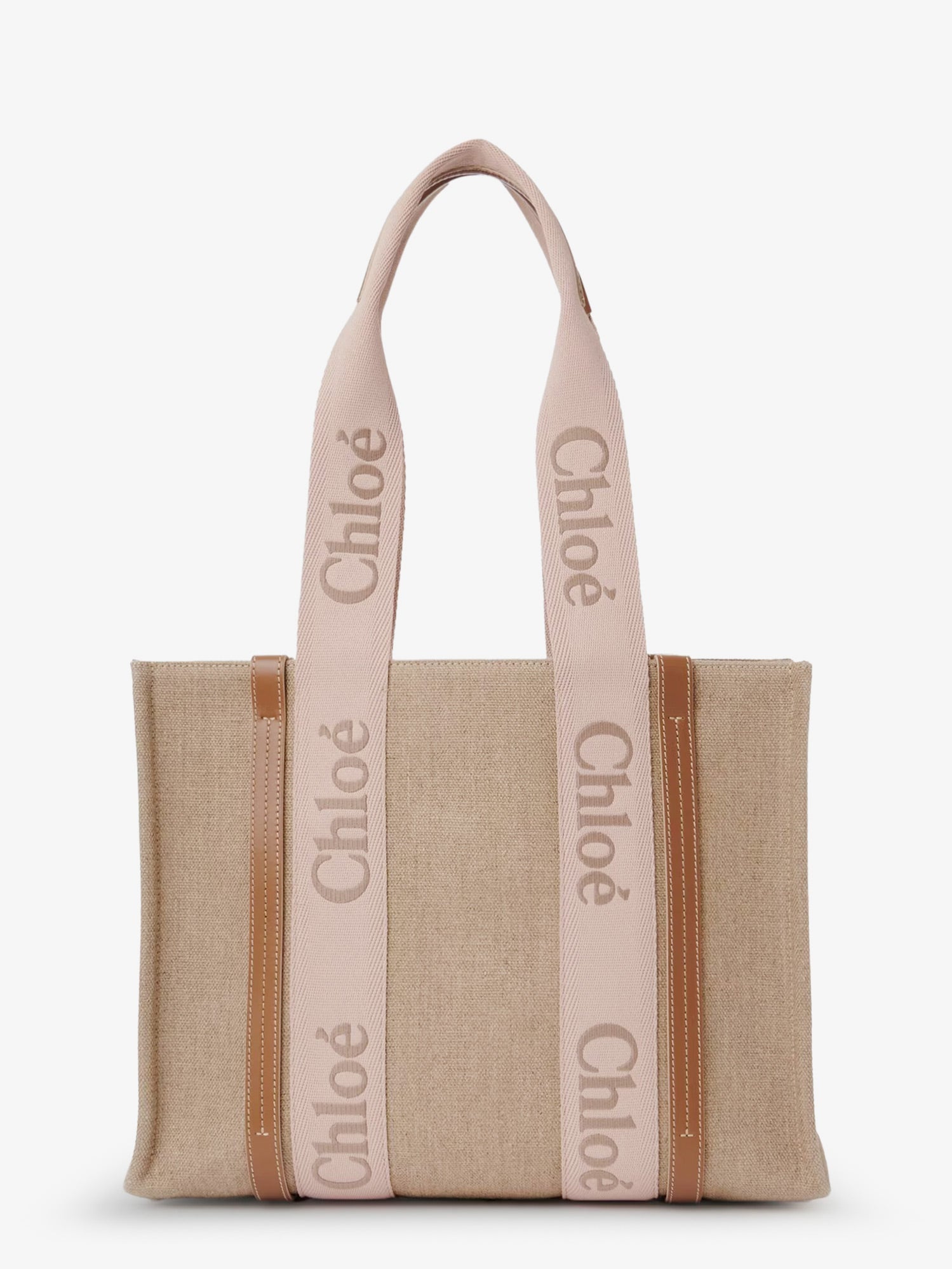 Chloé Woody Linen Shoulder Bag With Front Embroidered Logo