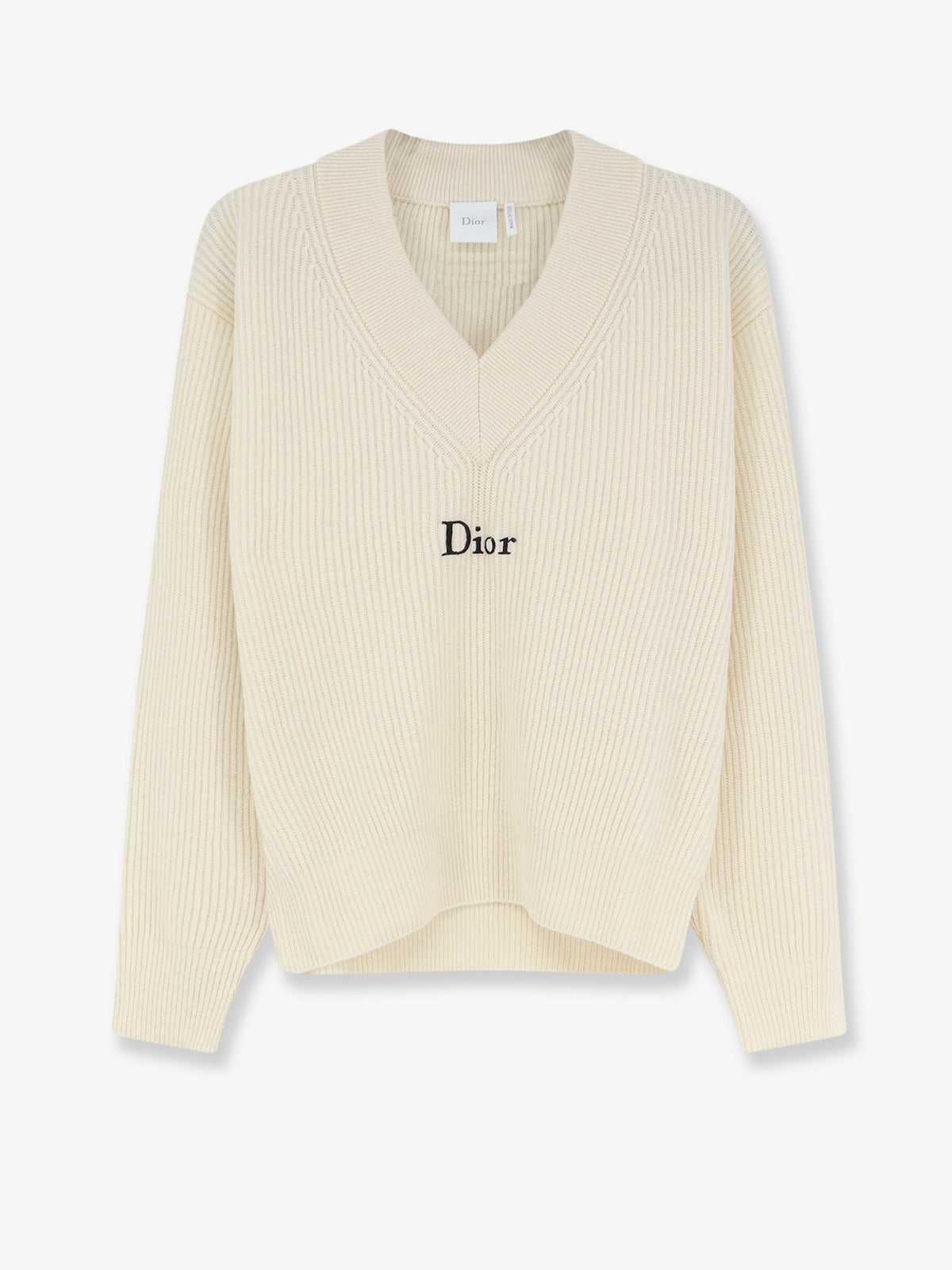 Dior White Wool And Cashmere Ribbed Sweater