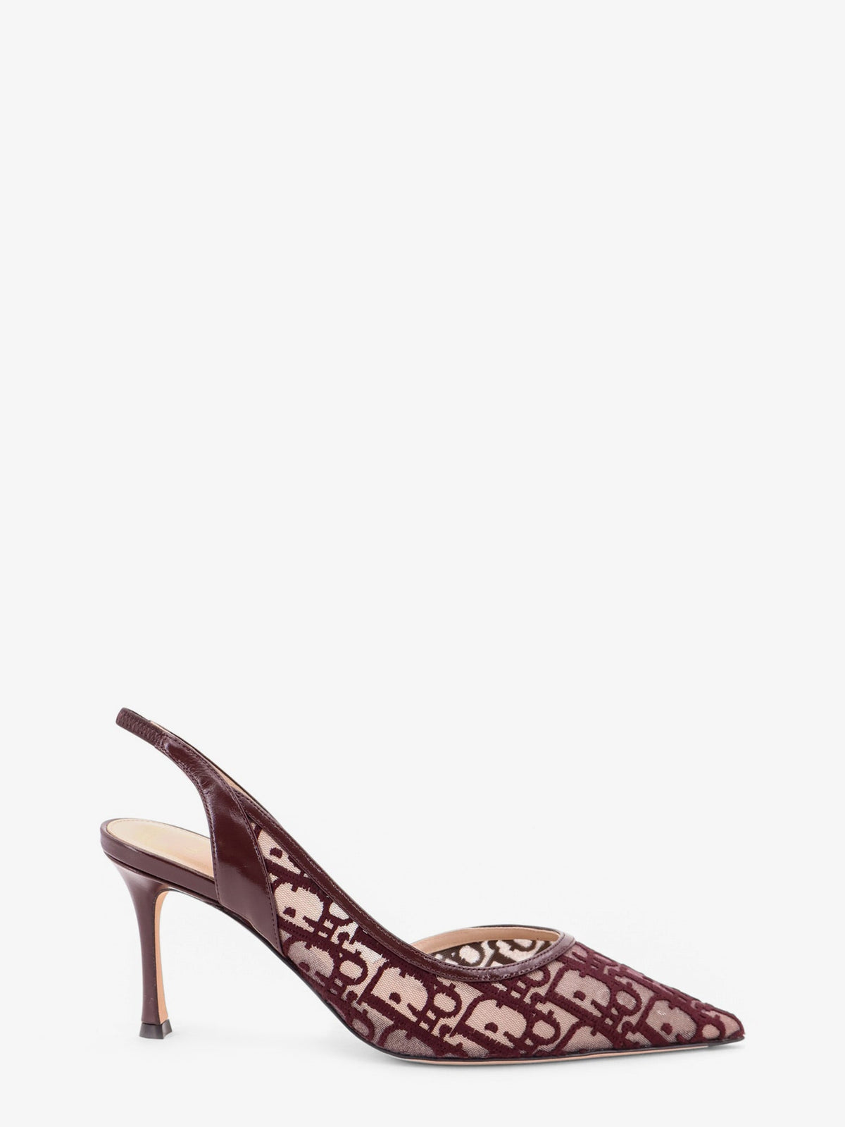 Dior Adiorable Slingback Mesh Décolleté With Burgundy Dior Oblique Embroidery