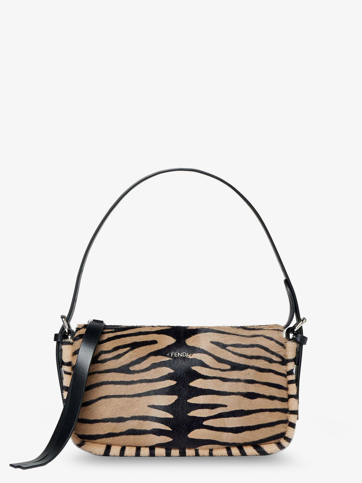 Fendi Zip Top Small Shoulder Bag In Tiger-print Pony Skin