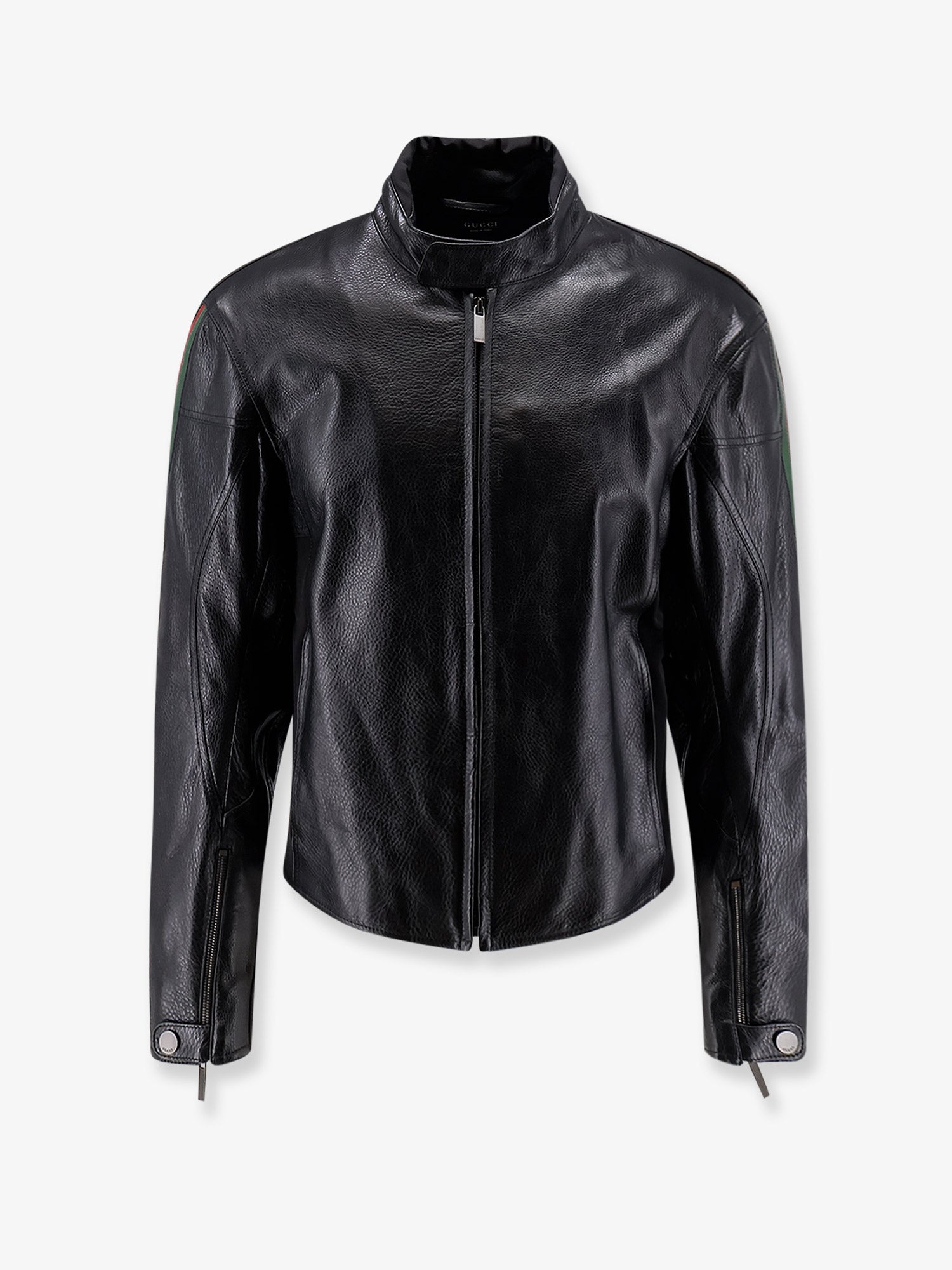 Gucci Leather Bomber With Web Details