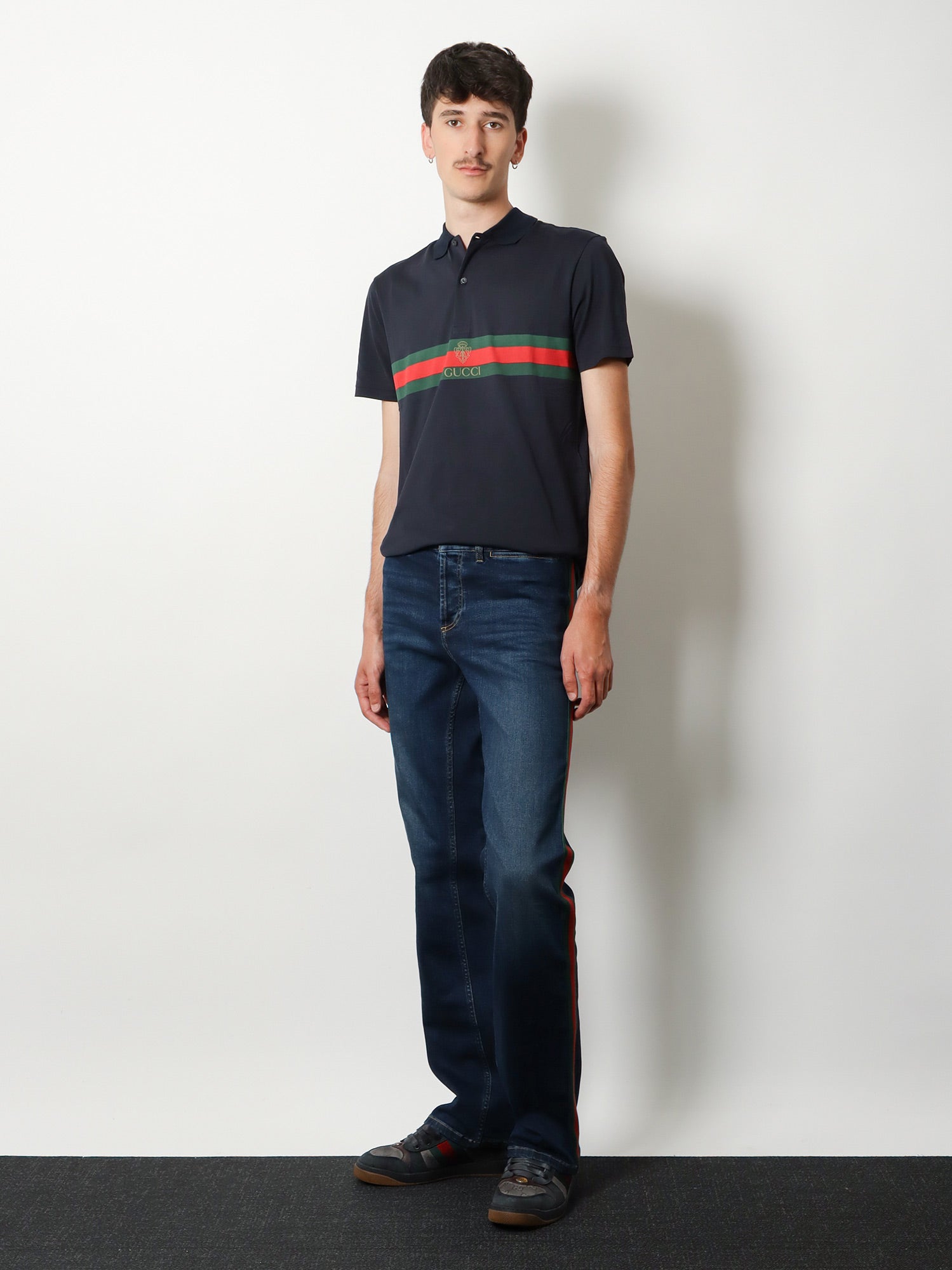 Gucci Cotton Polo Shirt With Web Print On The Front
