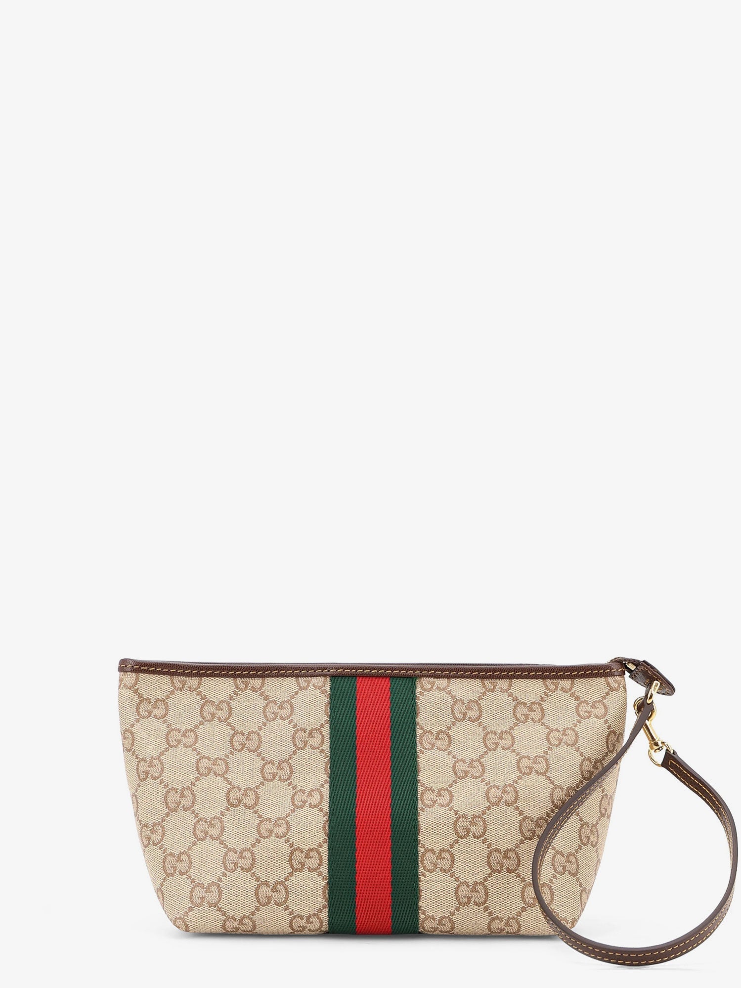 Gucci Gg Fabric Clutch With Nastro Web On The Front