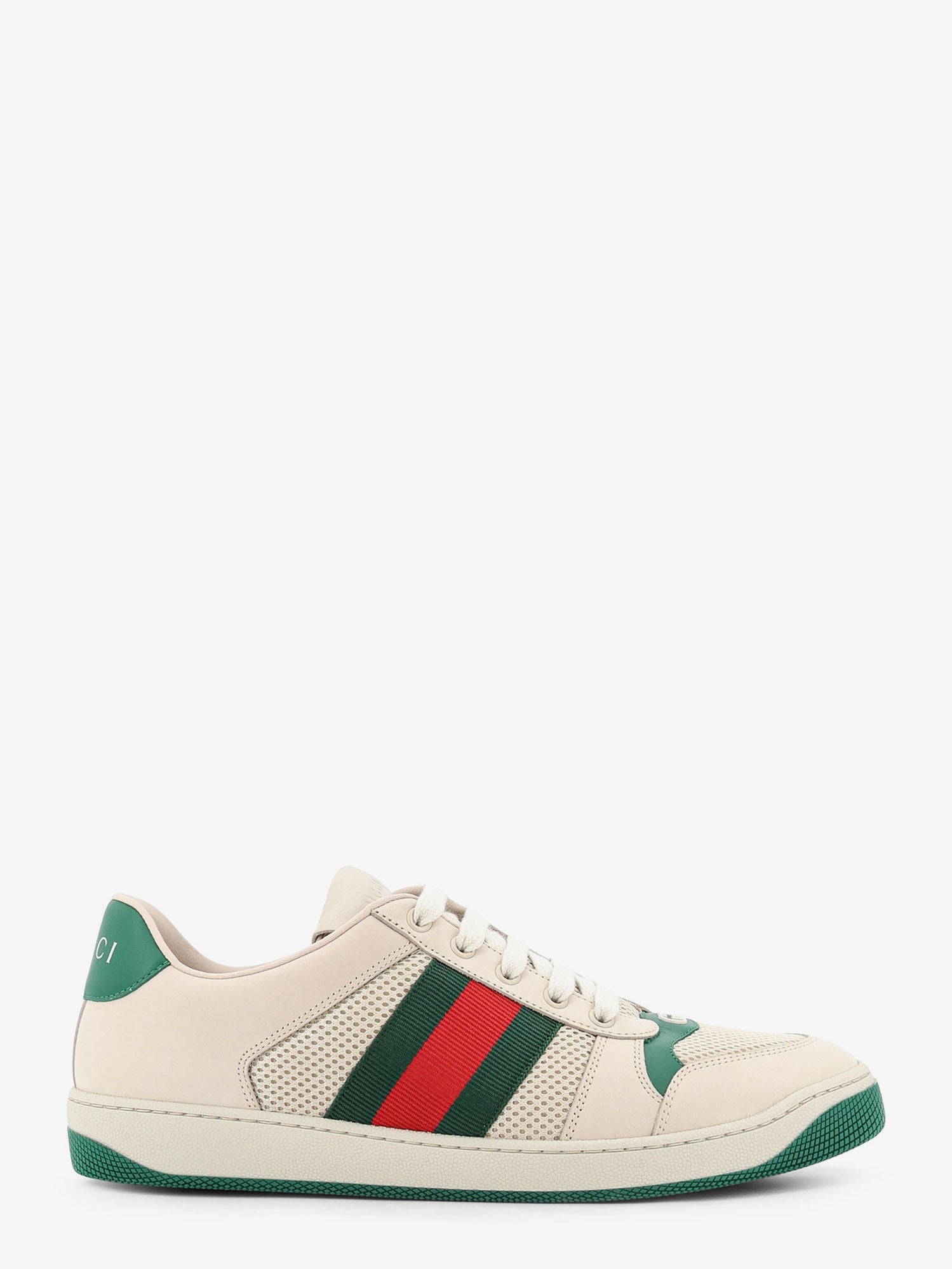 Gucci Screener Mesh And Leather Sneakers With Nastro Web On The Side