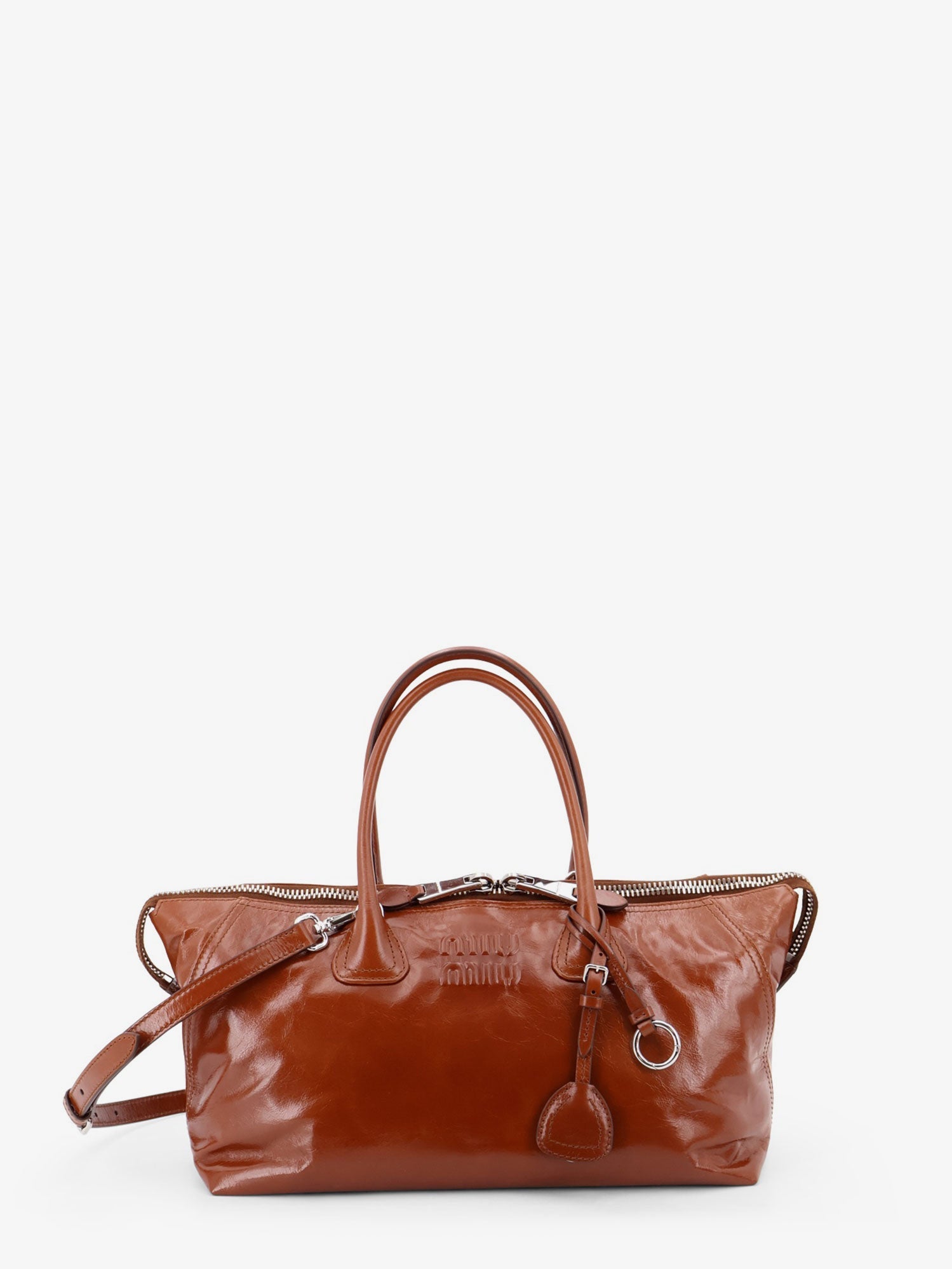 Miu Miu Shiny Leather Handbag With Front Lettering Logo