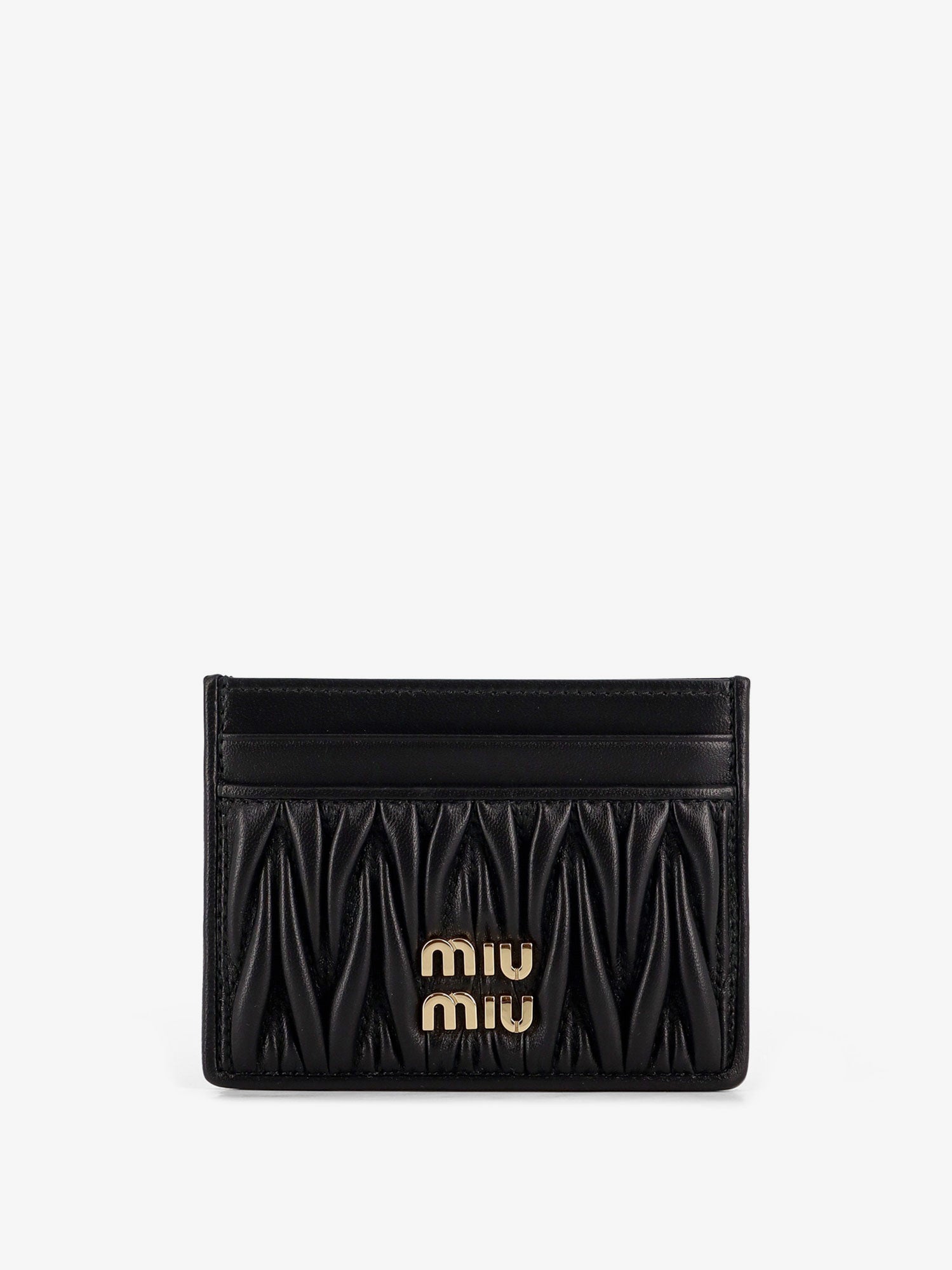 Miu Miu Quilted Leather Card Holder With Metal Lettering Logo