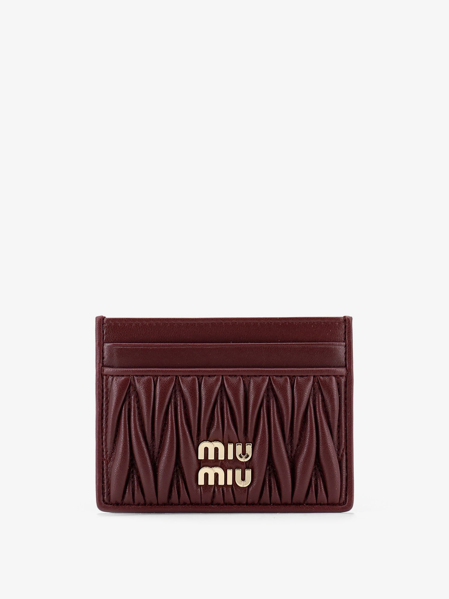 Miu Miu Matelassé Leather Card Holder With Metal Lettering Logo
