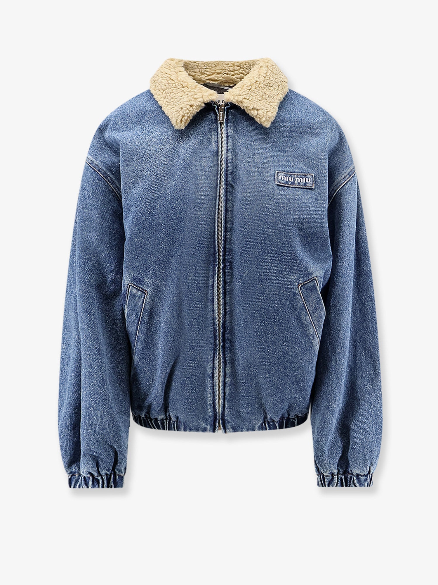 Miu Miu Denim Jacket With Lettering Logo Patch