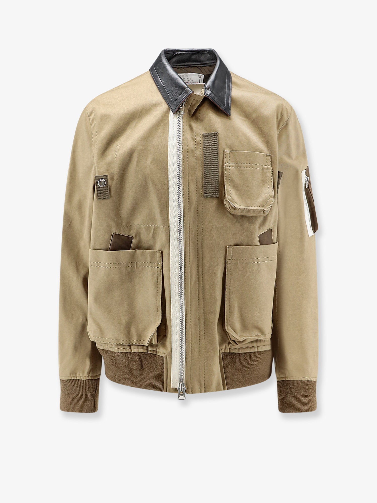 Sacai Giubbino In Cotone Con Colletto In Ecopelle