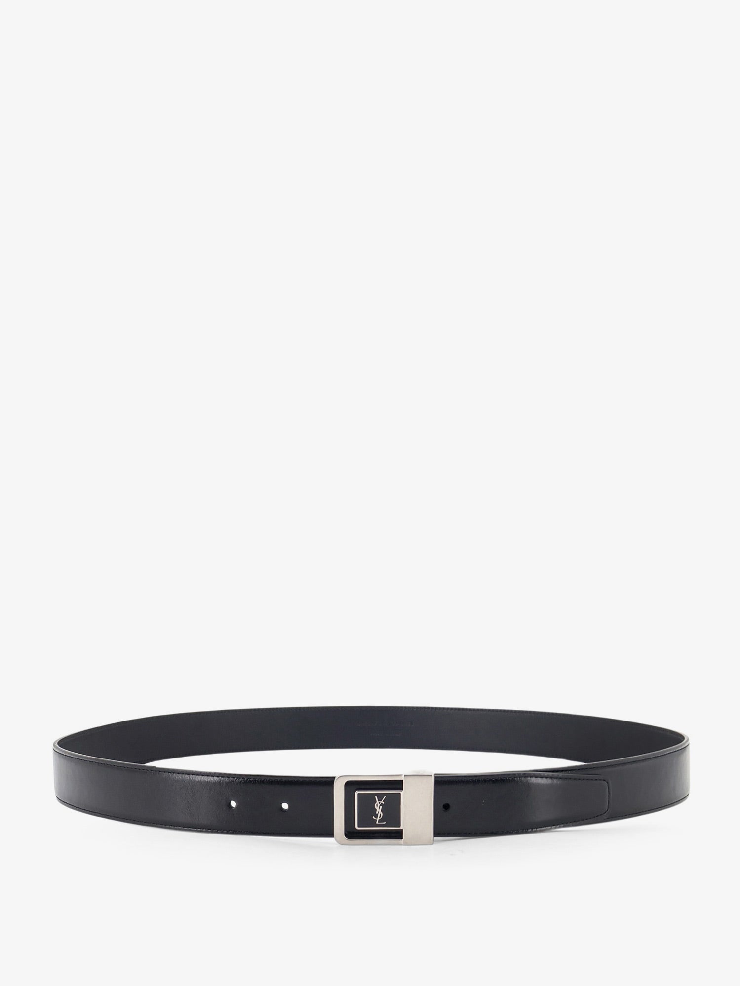Saint Laurent La 66 Leather Belt With Silver Metal Buckle