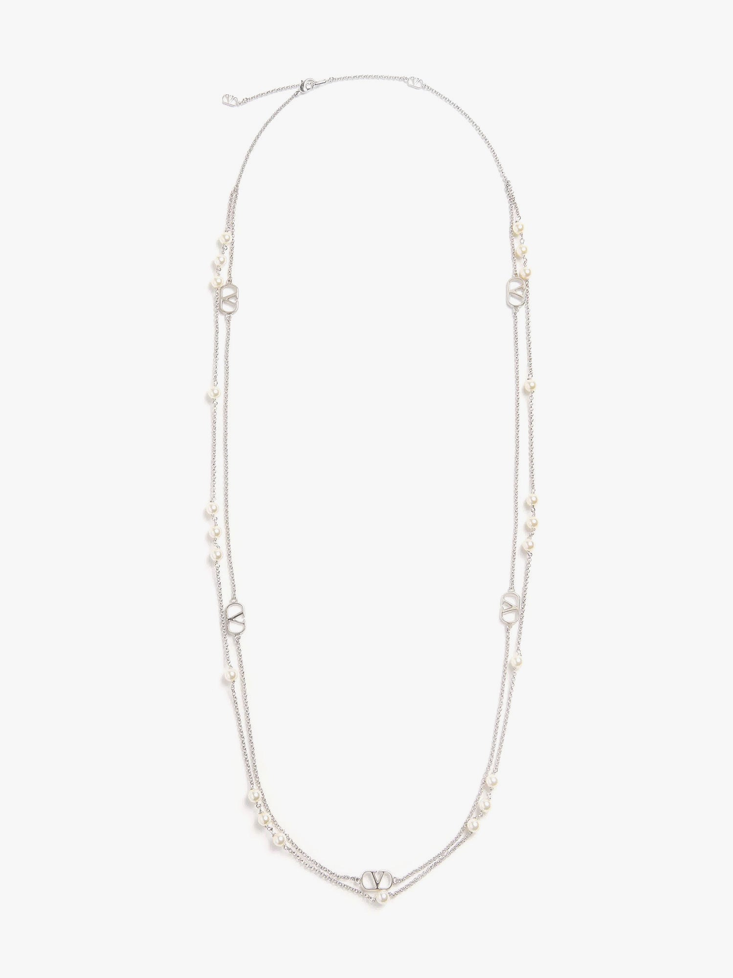 Valentino Metal And Pearls Vlogo Signature Necklace