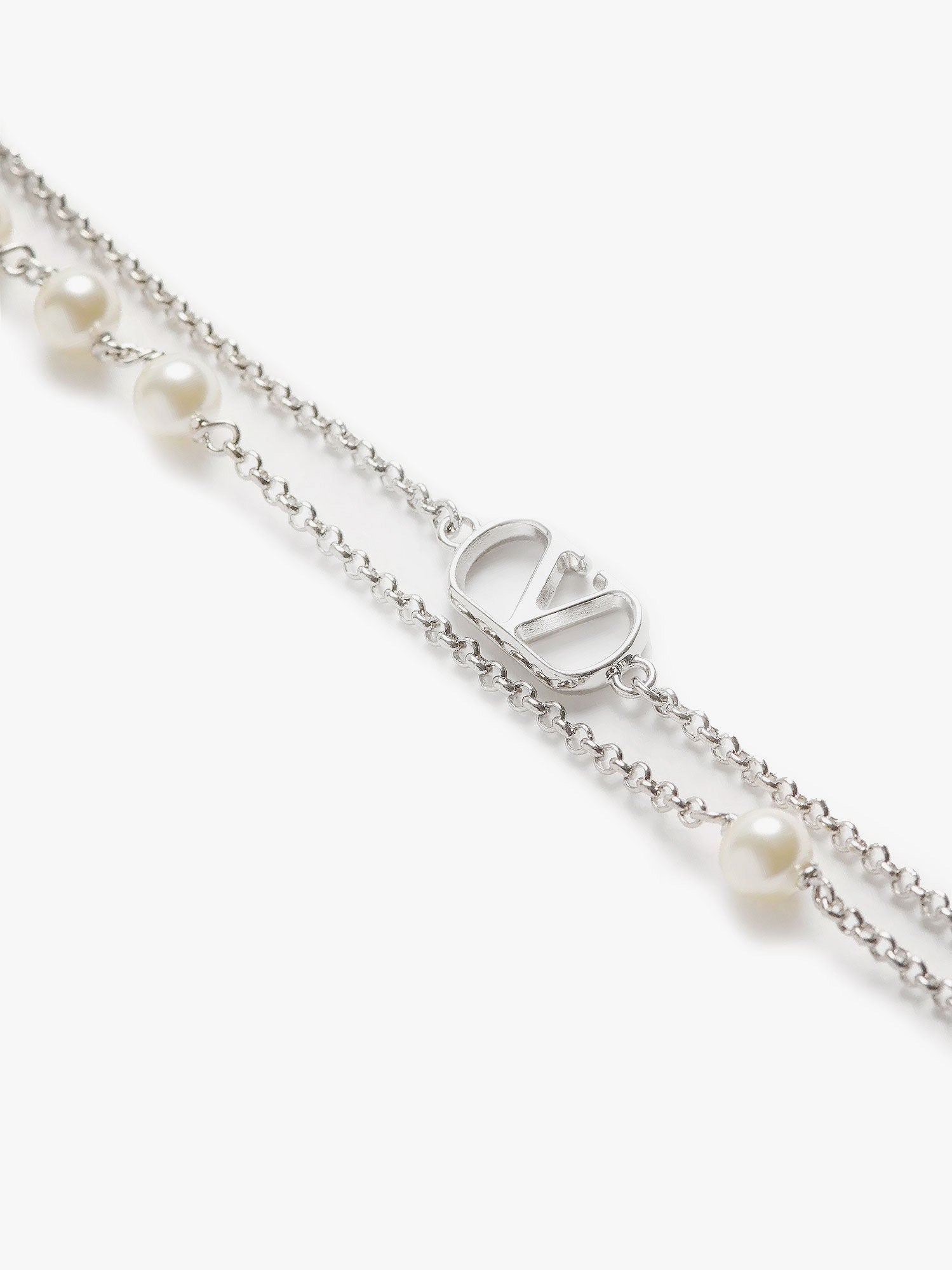 Valentino Metal And Pearls Vlogo Signature Necklace