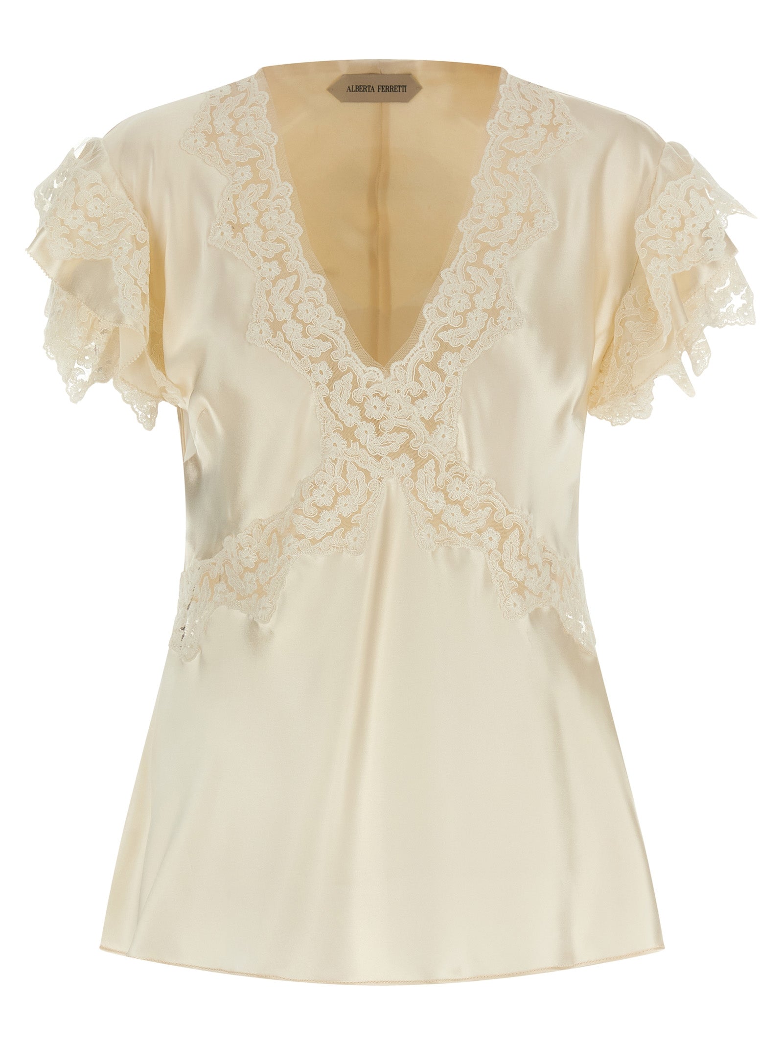 Alberta Ferretti Satin And Lace Top