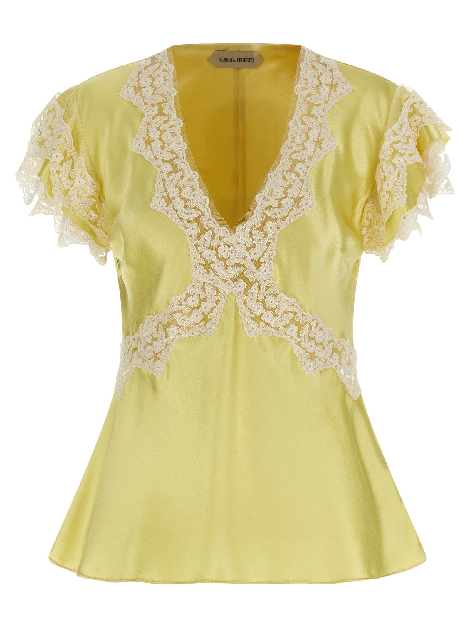Alberta Ferretti Satin And Lace Top