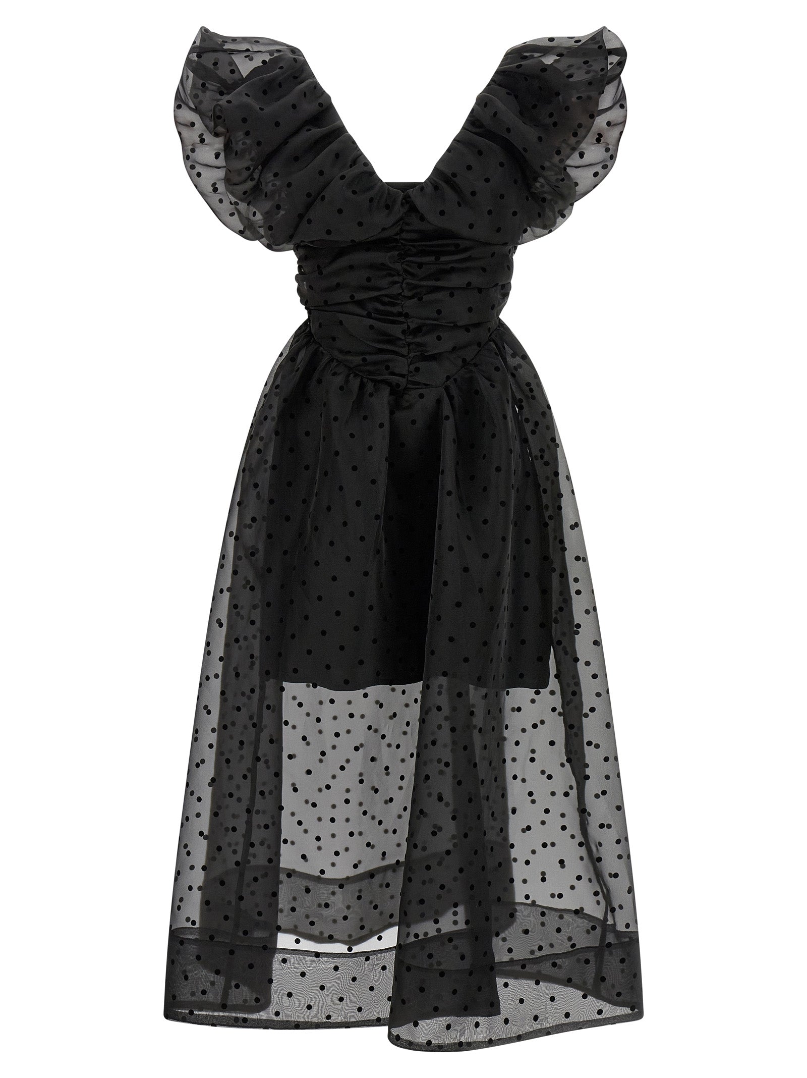 Ganni 'Black Organza Ruched' Dress