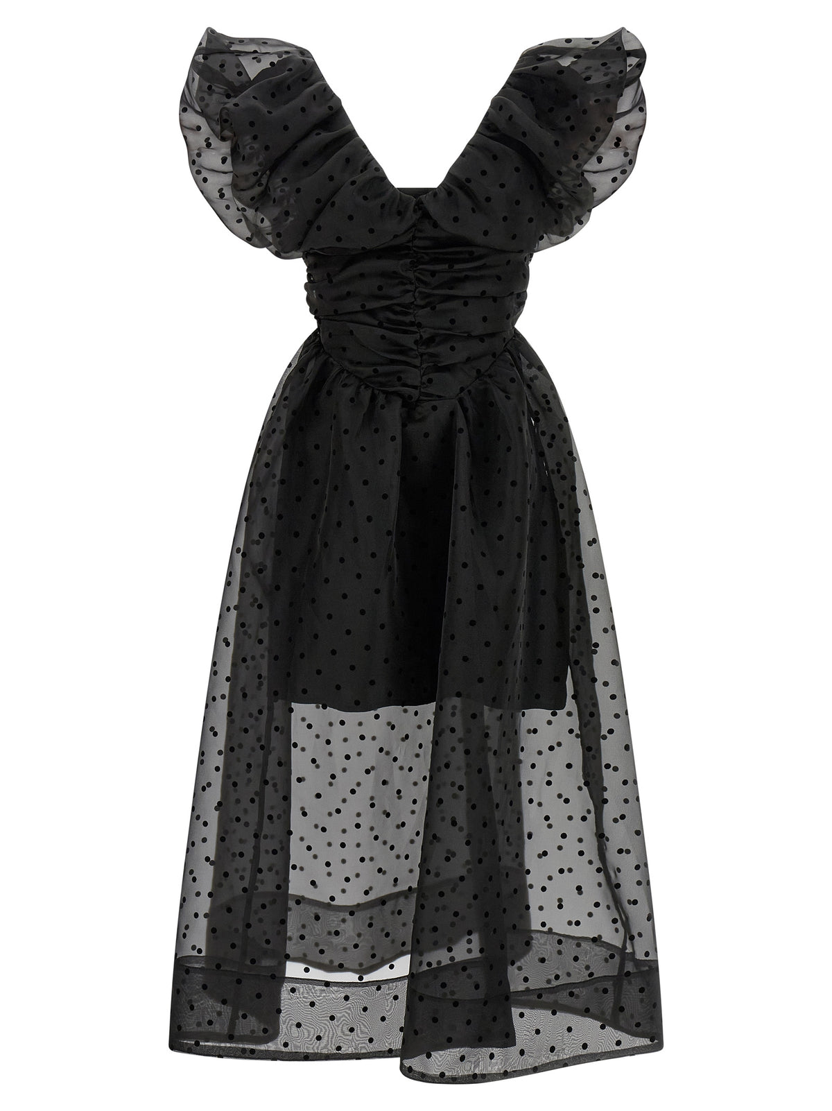 Ganni 'Black Organza Ruched' Dress