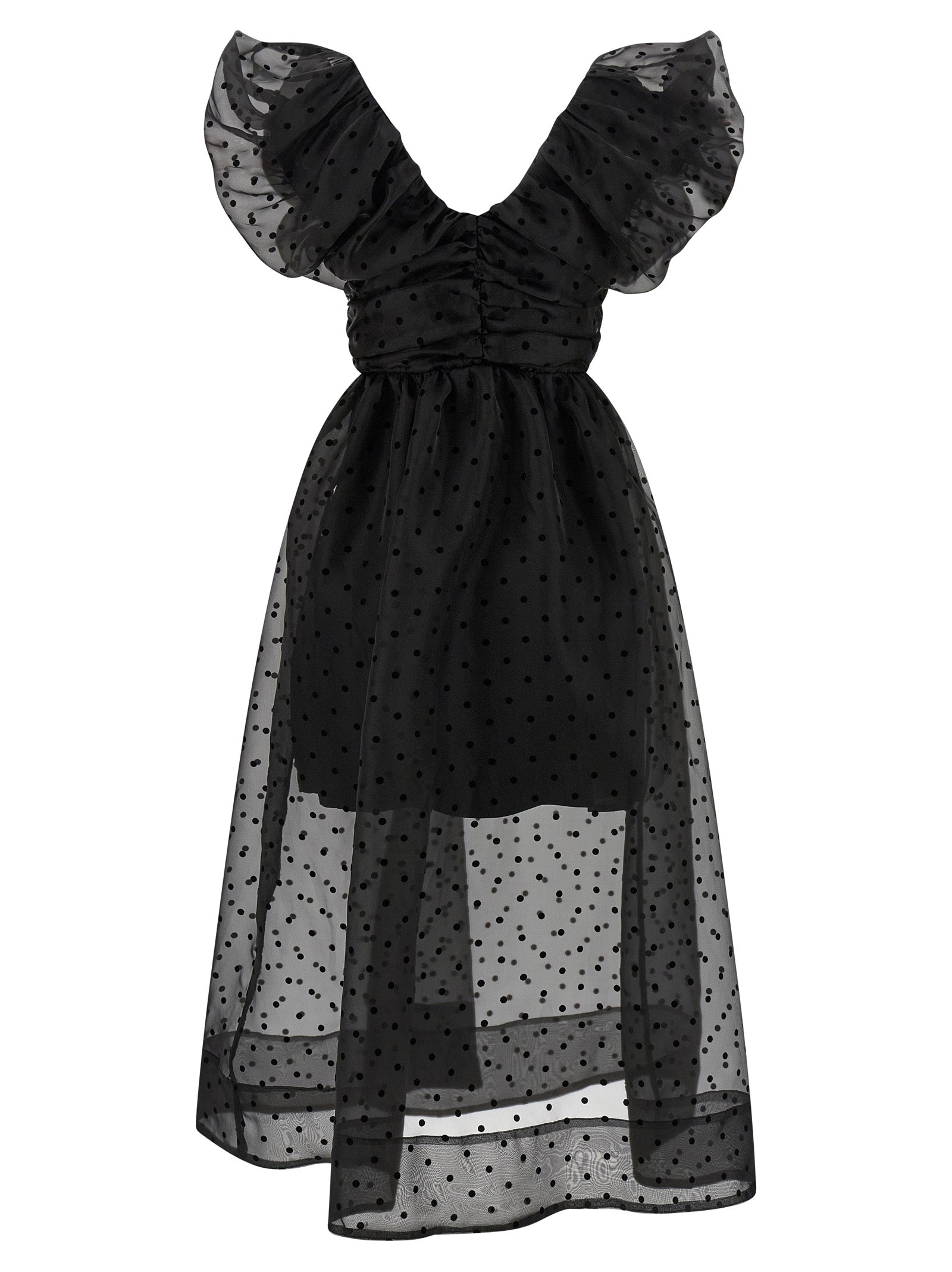 Ganni 'Black Organza Ruched' Dress