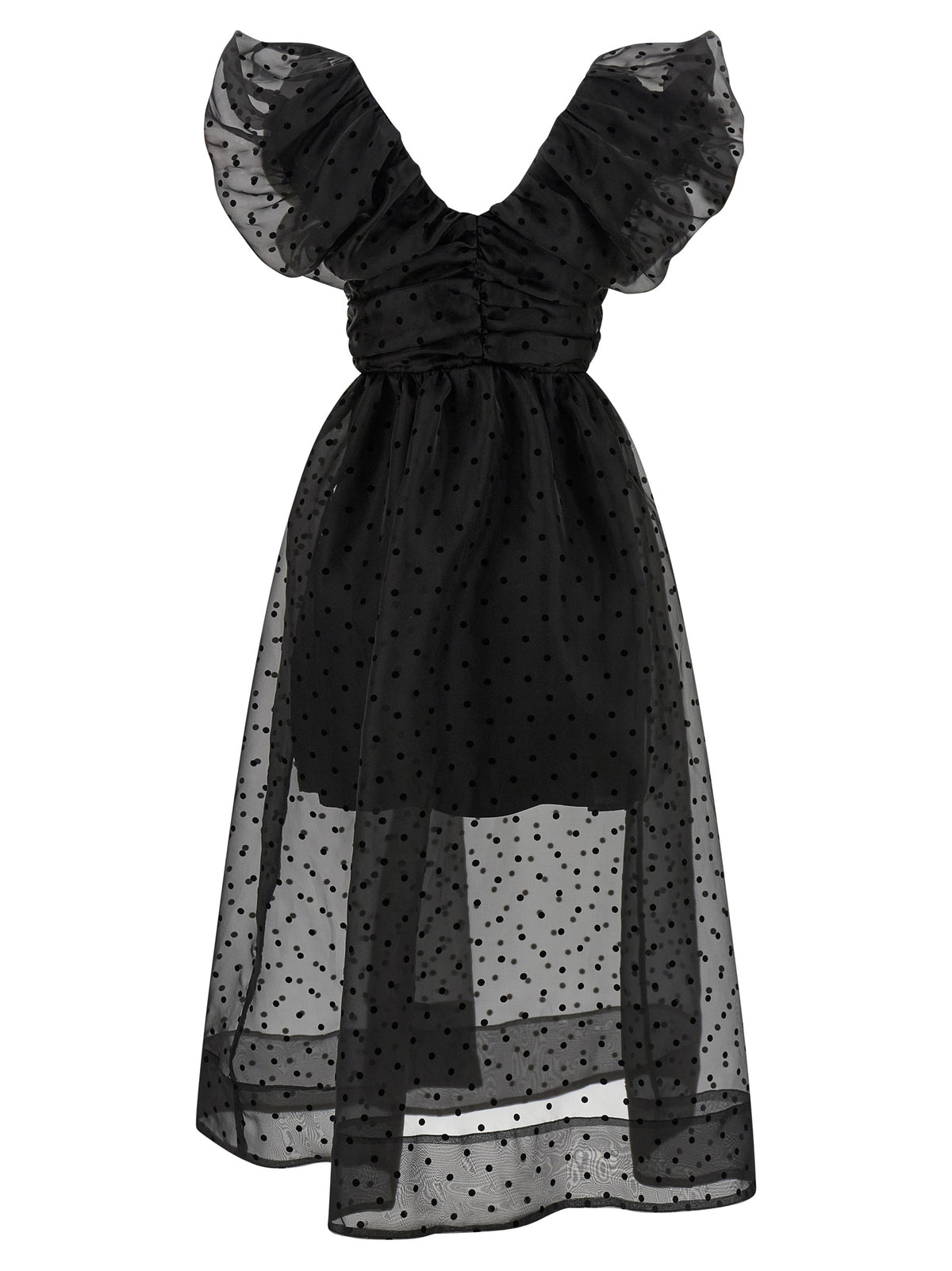 Ganni 'Black Organza Ruched' Dress