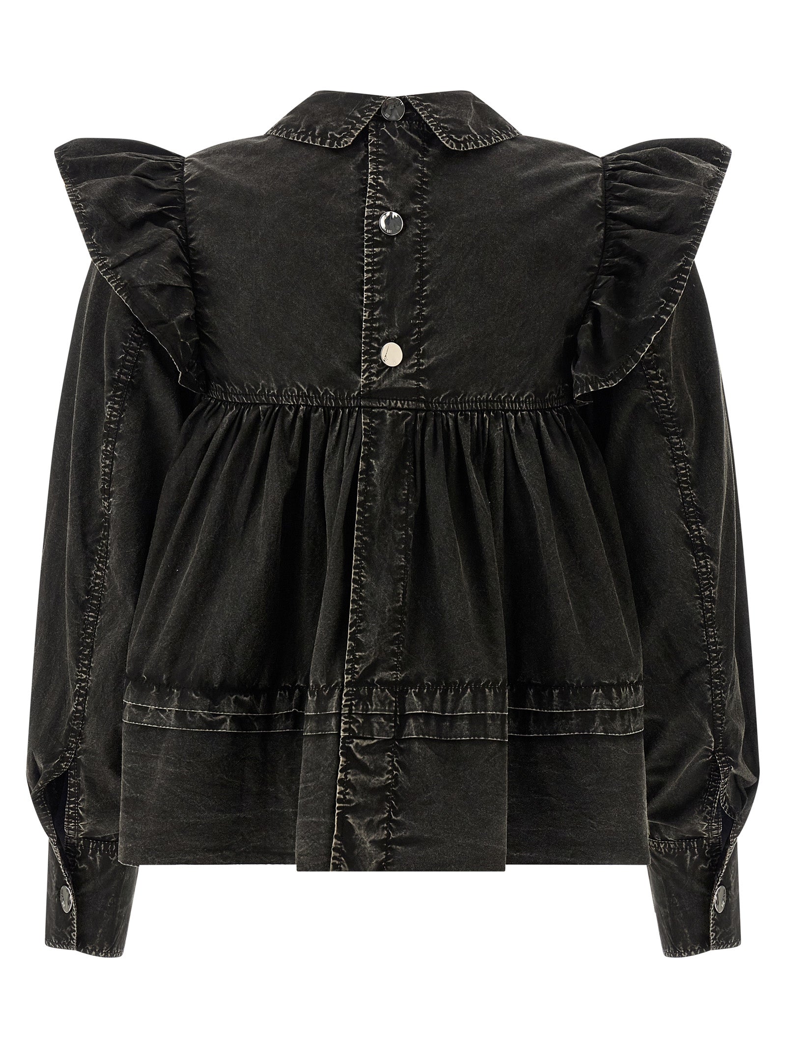 Ganni 'Black Washed Frill' Blouse