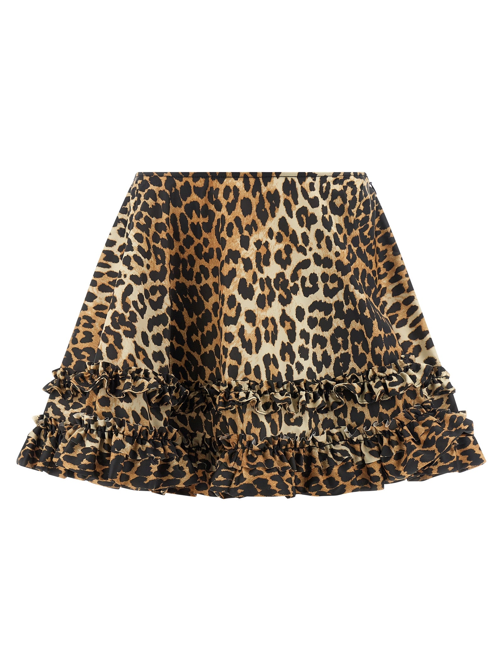 Ganni 'Leopard Duchesse Nylon Mini Frill' Skirt