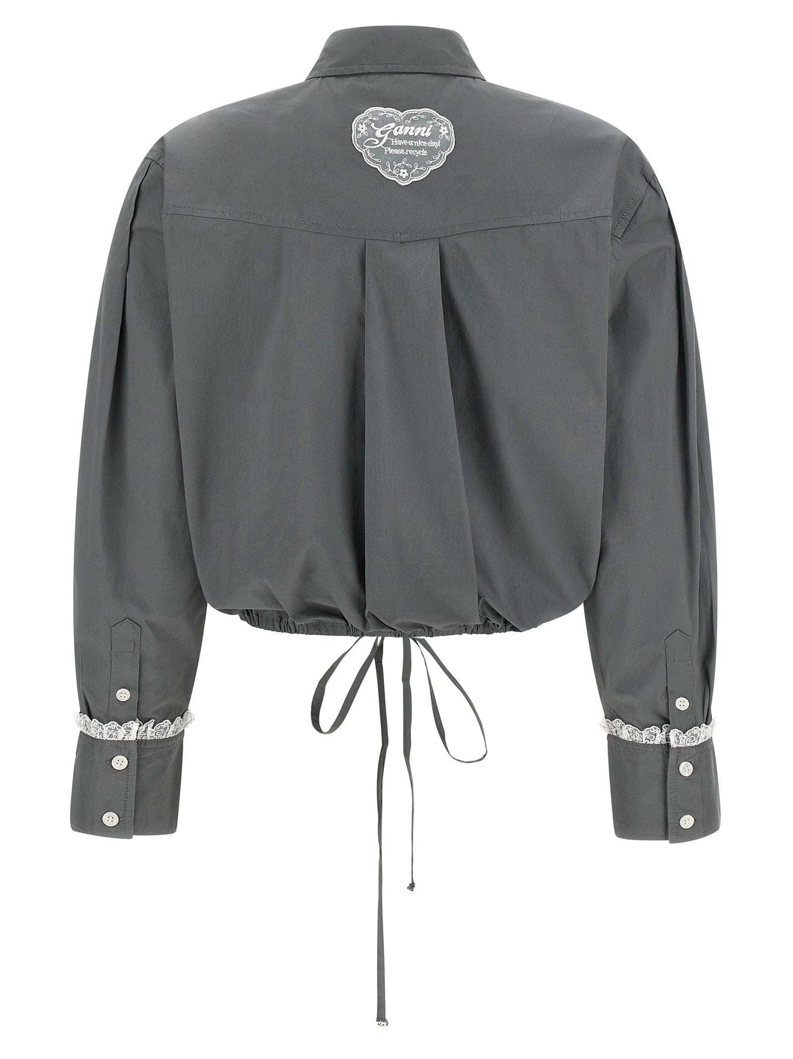 Ganni Cropped Shirt With Lace