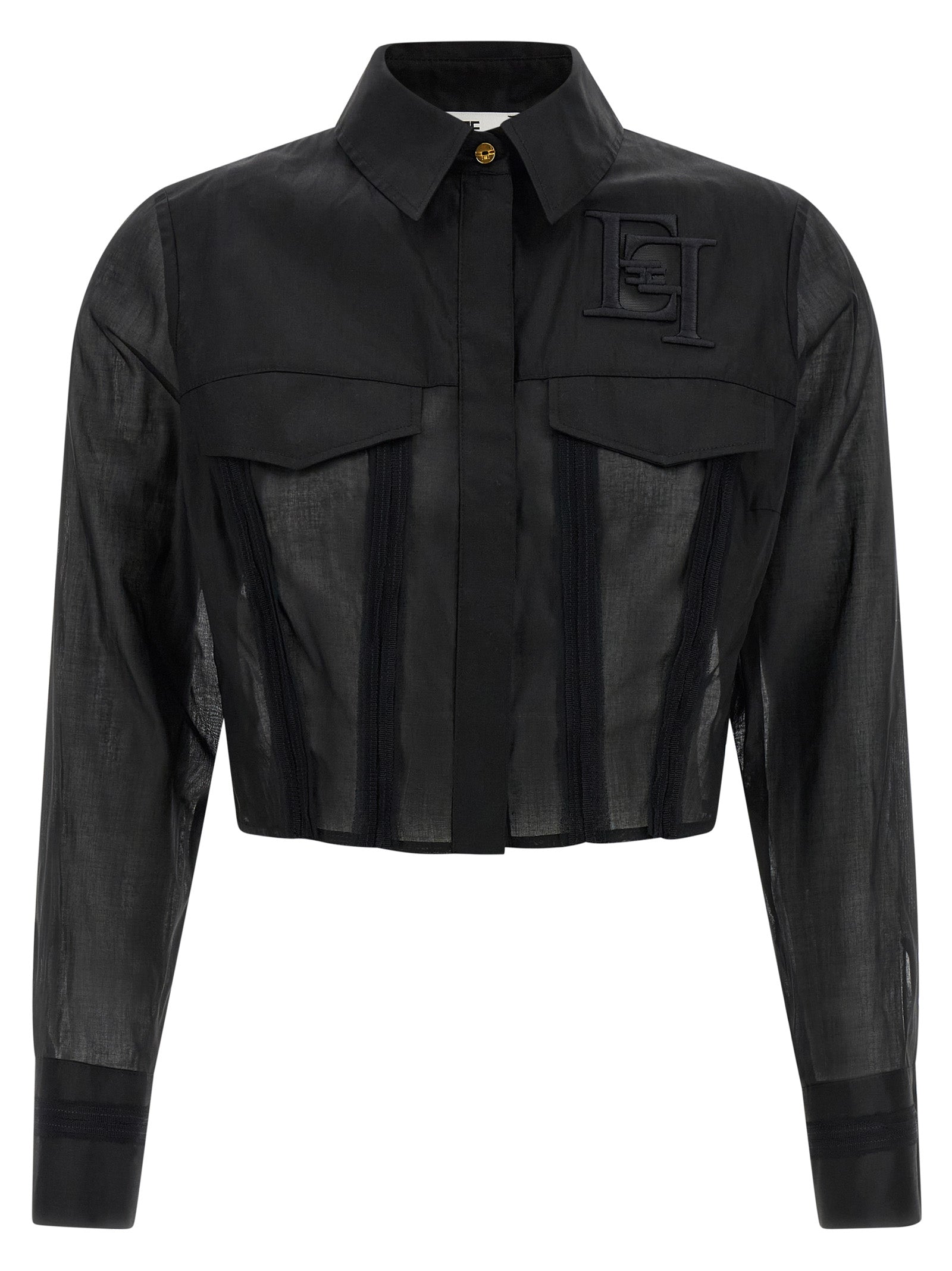 Elisabetta Franchi Logo Embroidery Maxi Crop Shirt