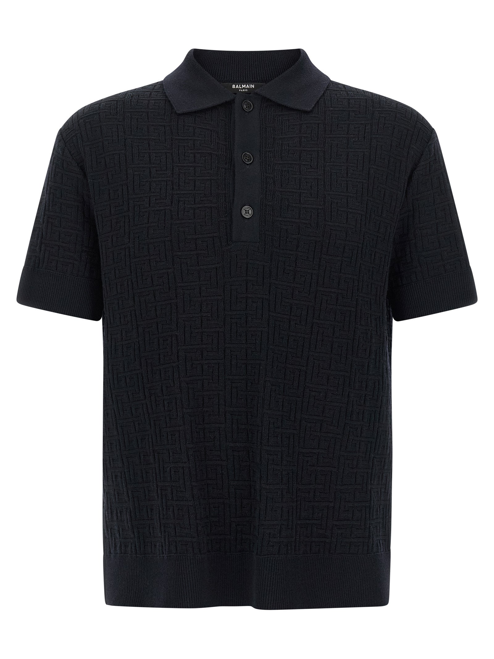 Balmain 'Monogram' Knit Polo Shirt