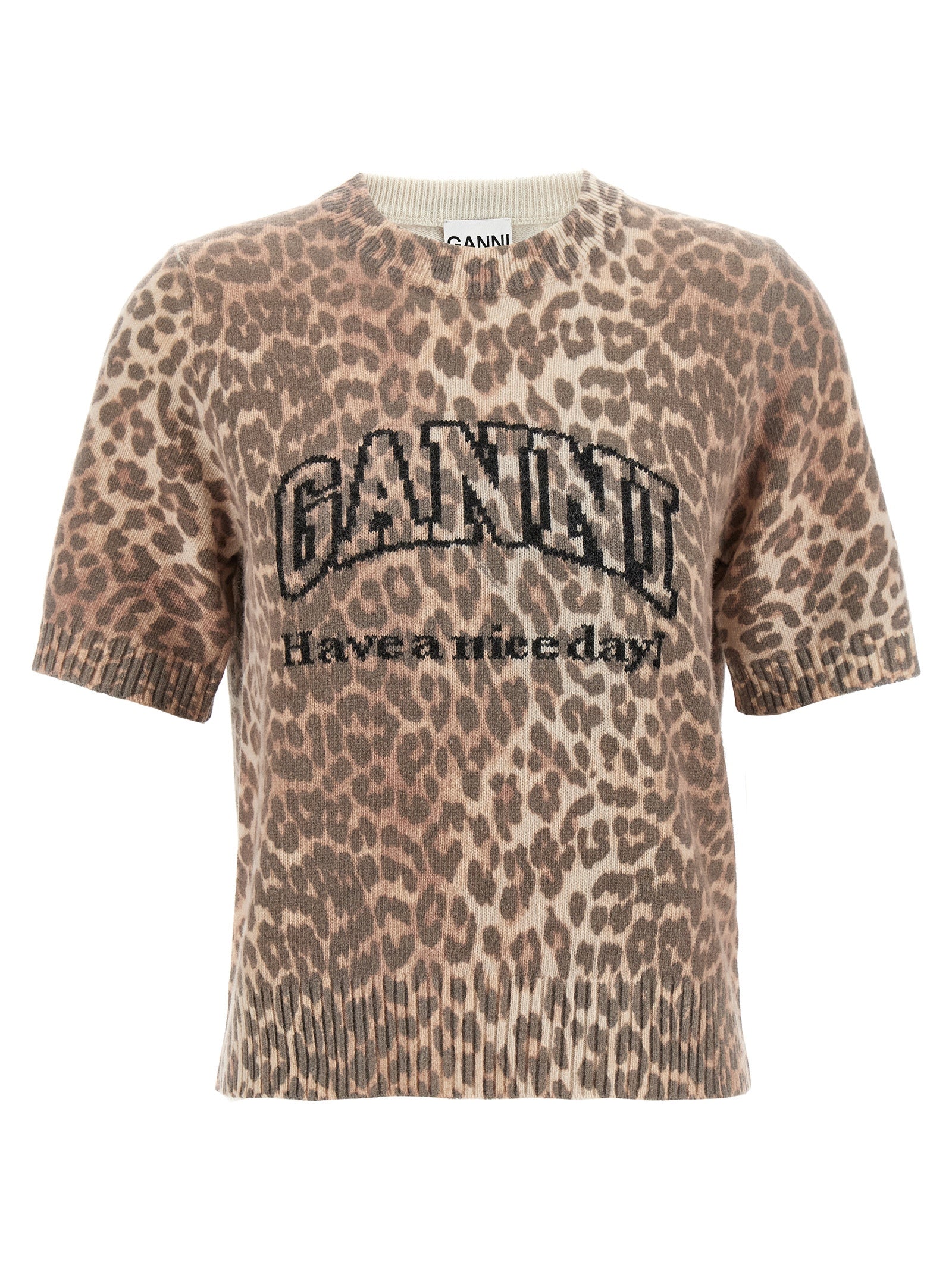 Ganni 'Leopard Wool Mix' T-Shirt