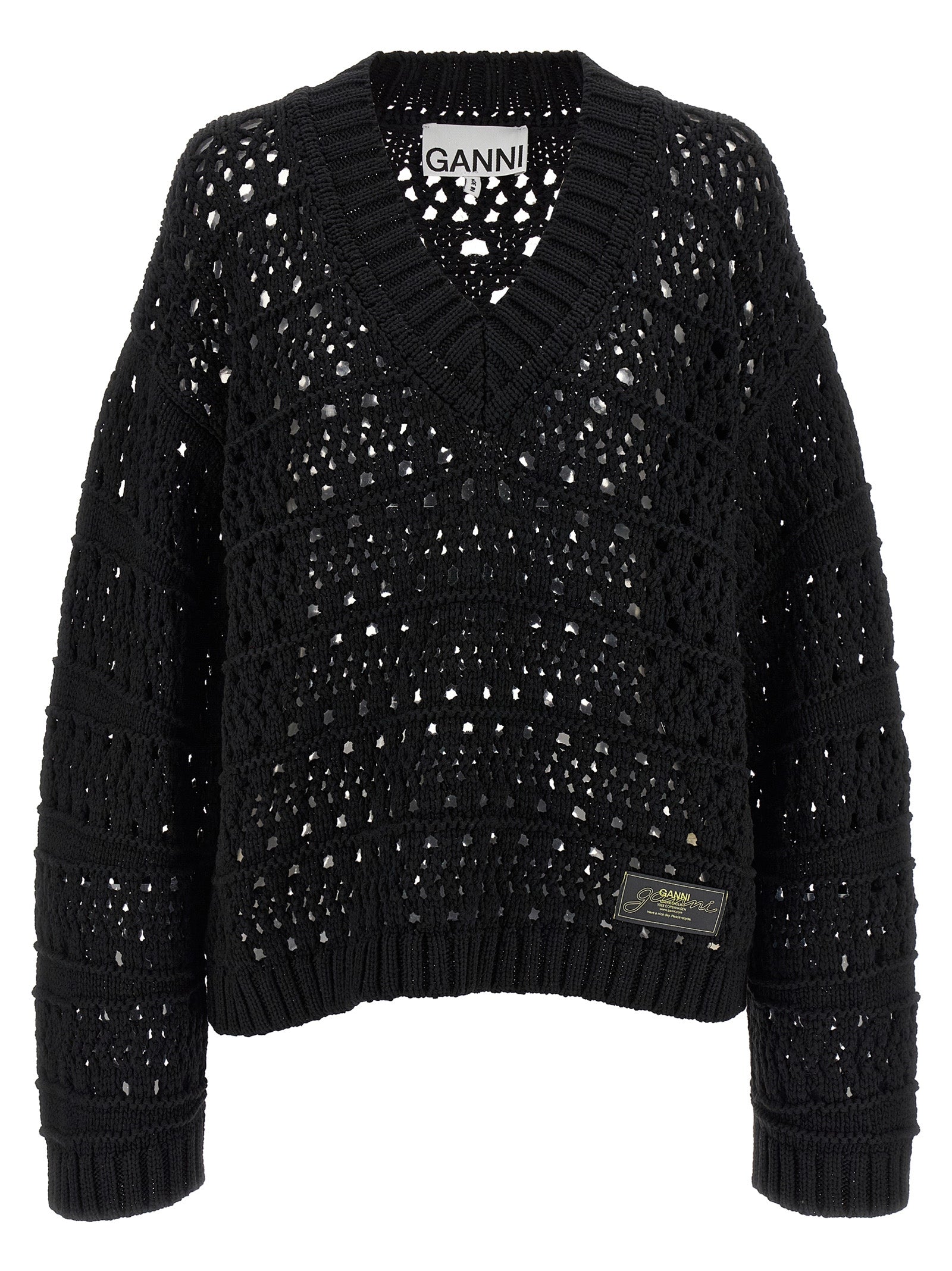 Ganni 'Black Crochet V-Neck' Sweater