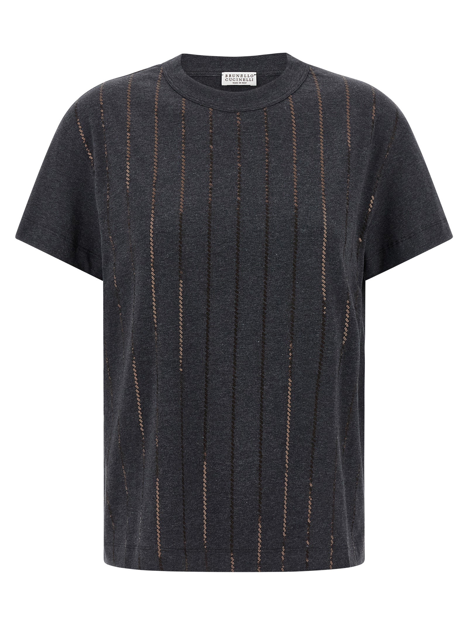 Brunello Cucinelli 'Dazzling Chalk Stripe Embroidery' T-Shirt