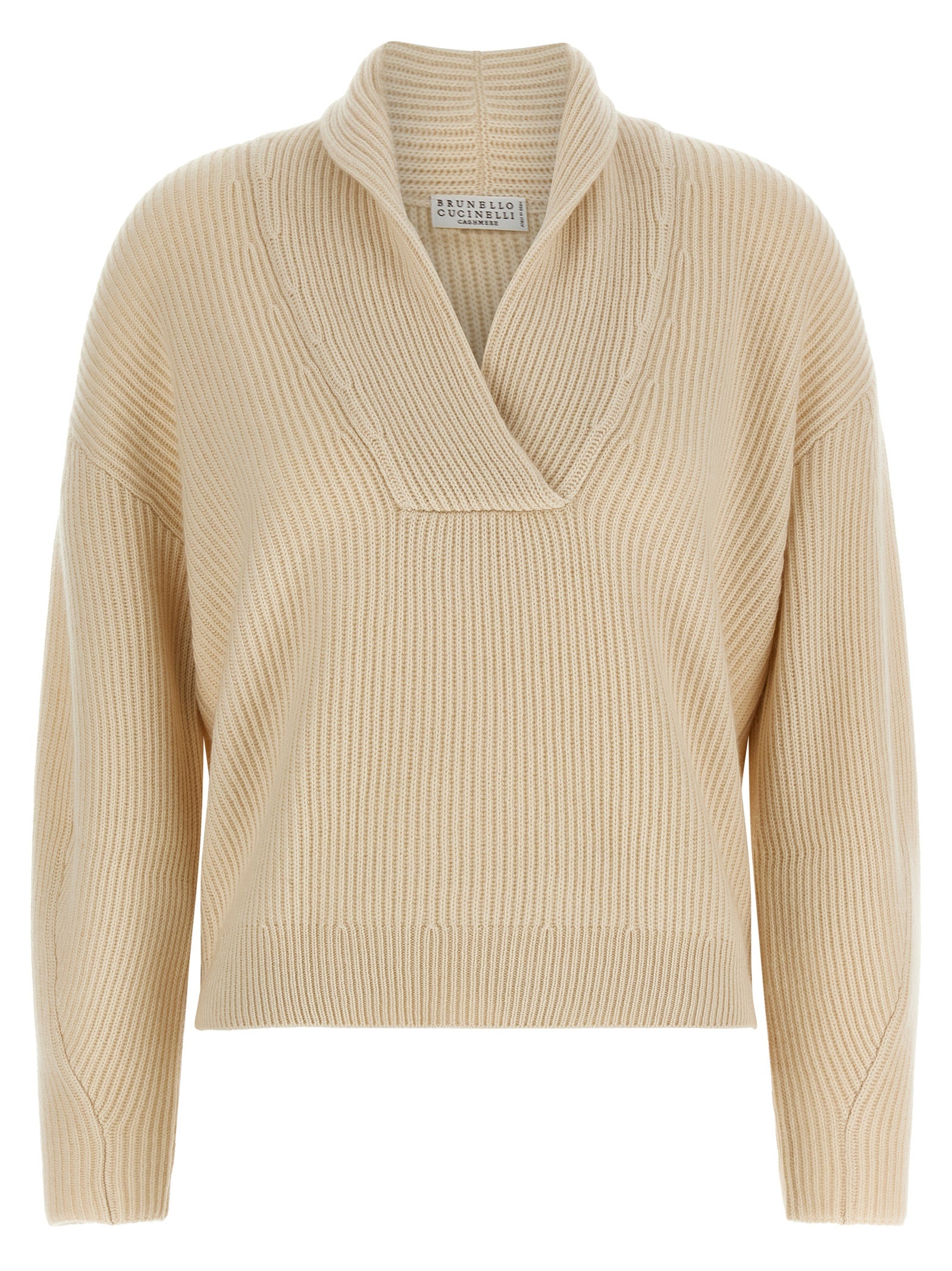 Brunello Cucinelli Shawl Neck Ribbed Sweater