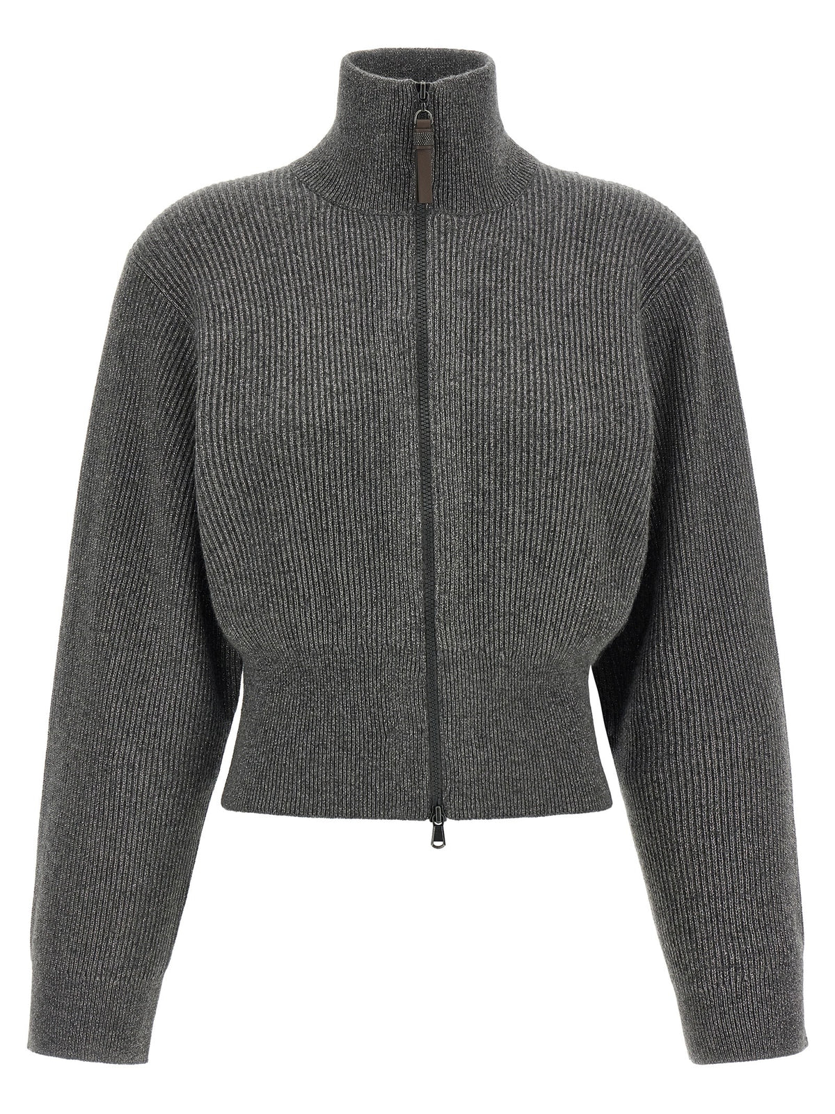 Brunello Cucinelli Ribbed Cardigan With Leather Detail