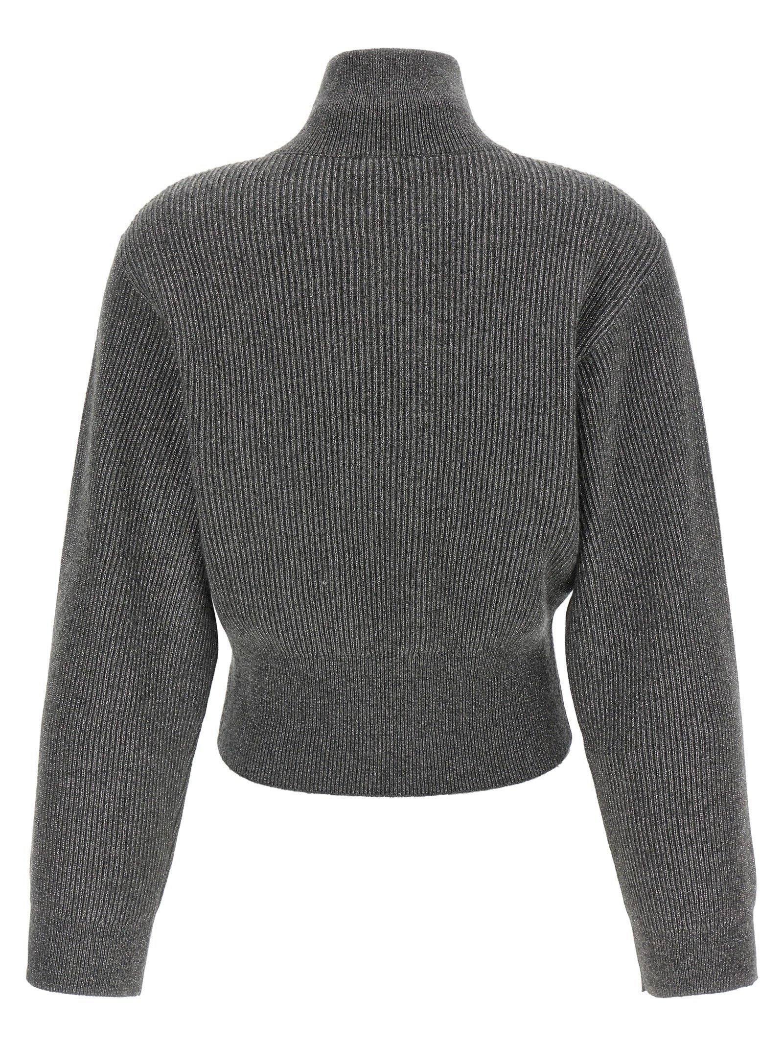 Brunello Cucinelli Ribbed Cardigan With Leather Detail