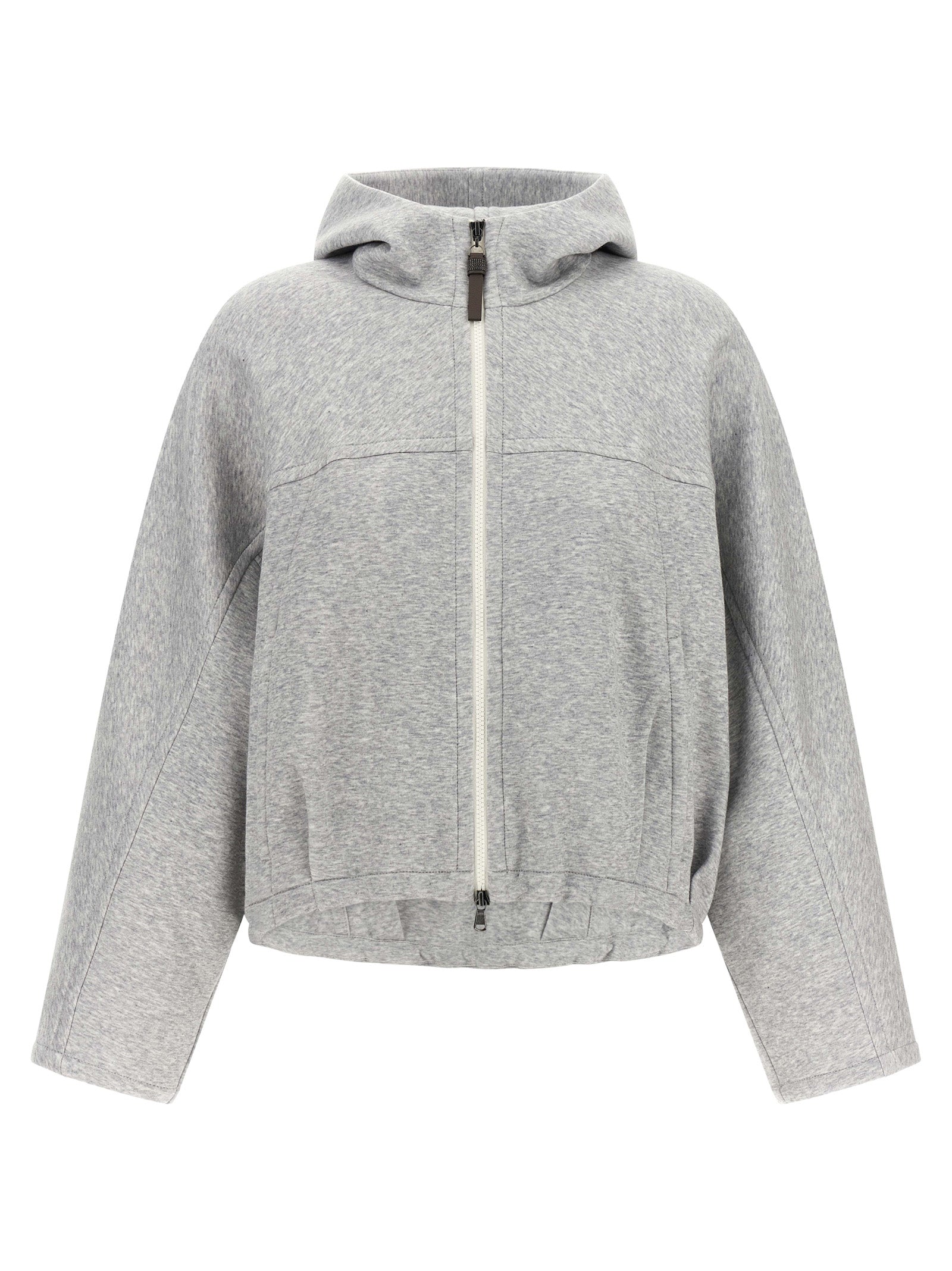 Brunello Cucinelli 'Shiny Zipper Pull' Cropped Hoodie