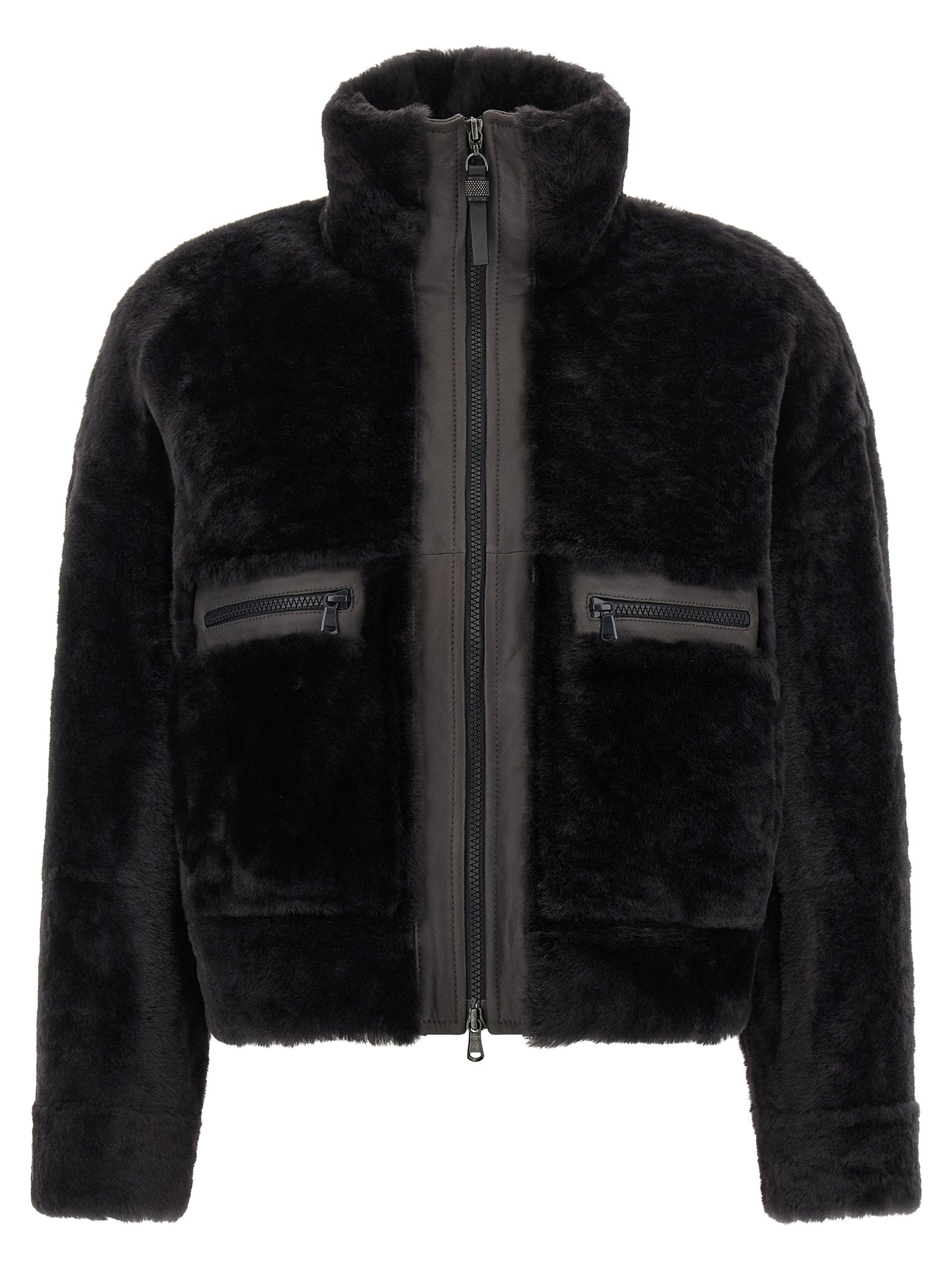 Brunello Cucinelli 'Shiny Zipper Pull' Shearling Jacket