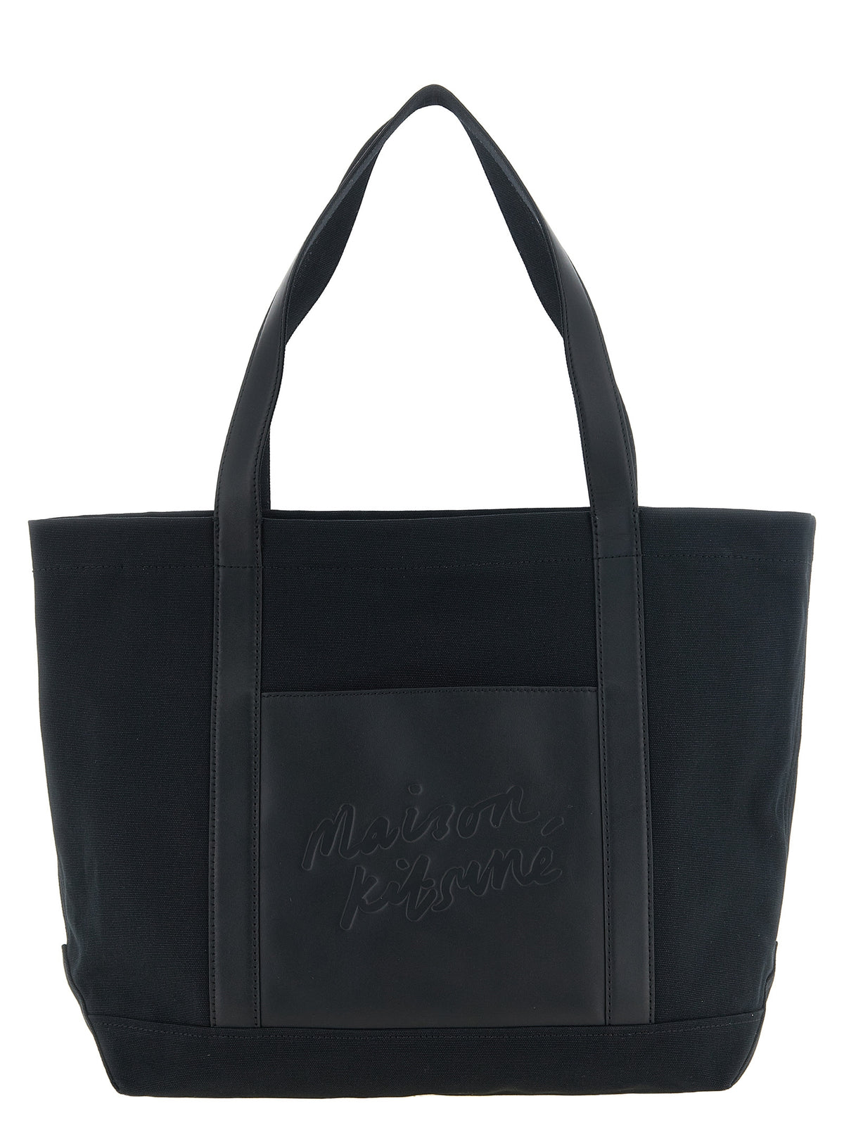 Maison Kitsune Canvas And Large Leather Shopping Bag