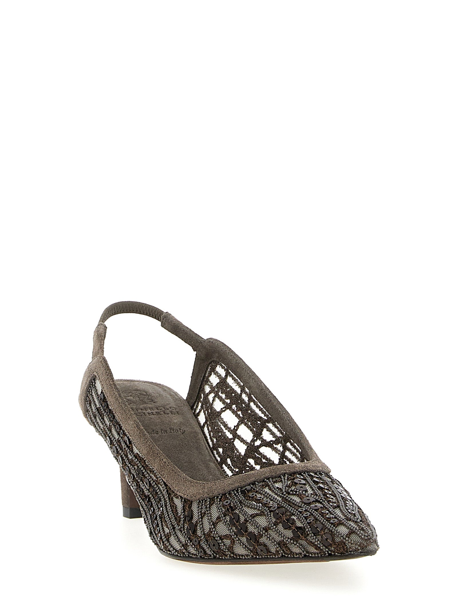 Brunello Cucinelli 'City Glistening Abstract Embroidery' Slingback
