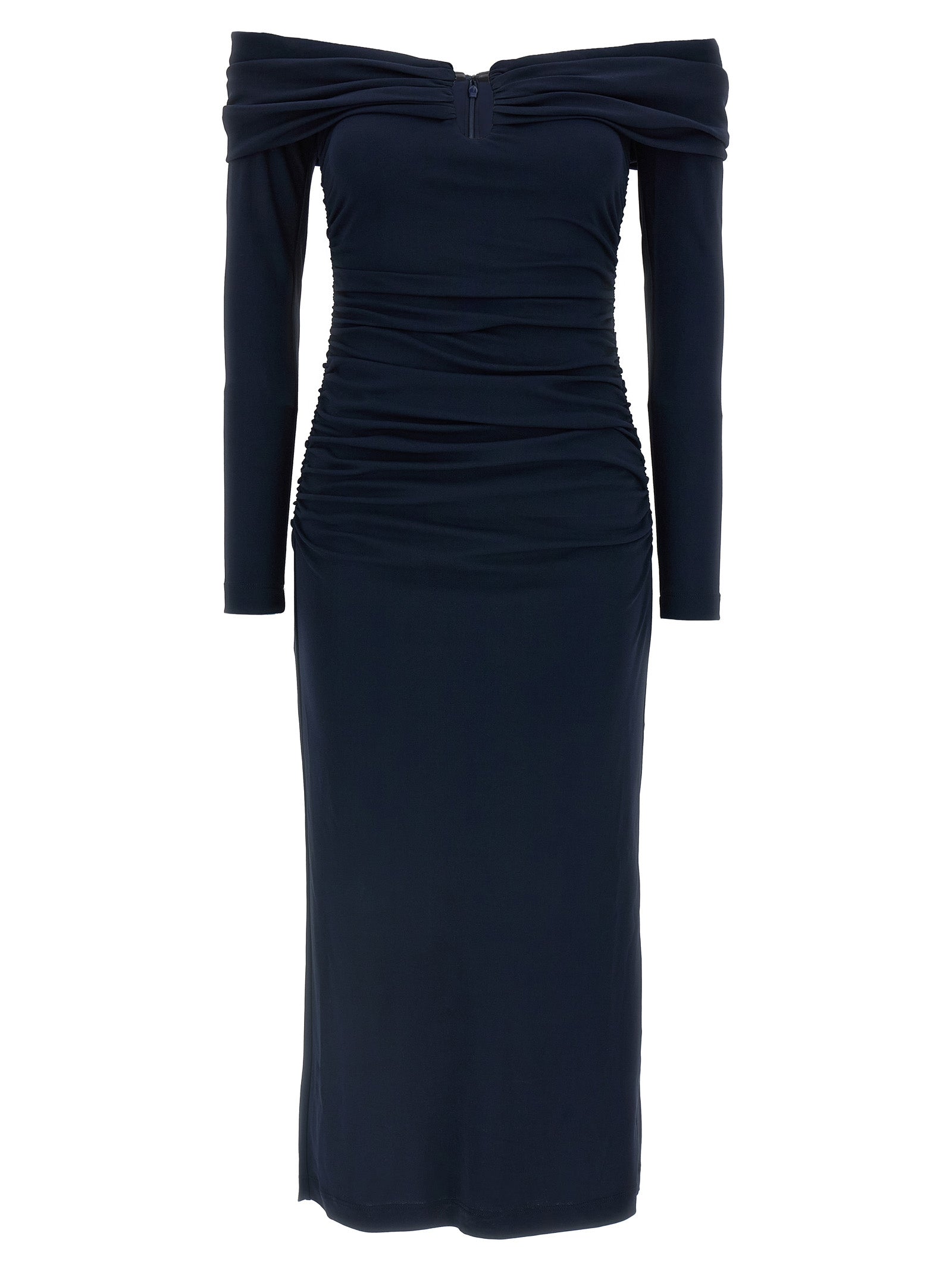 Carolina Herrera 'Off-Shoulder 3/4 Slv Ruched Midi' Dress