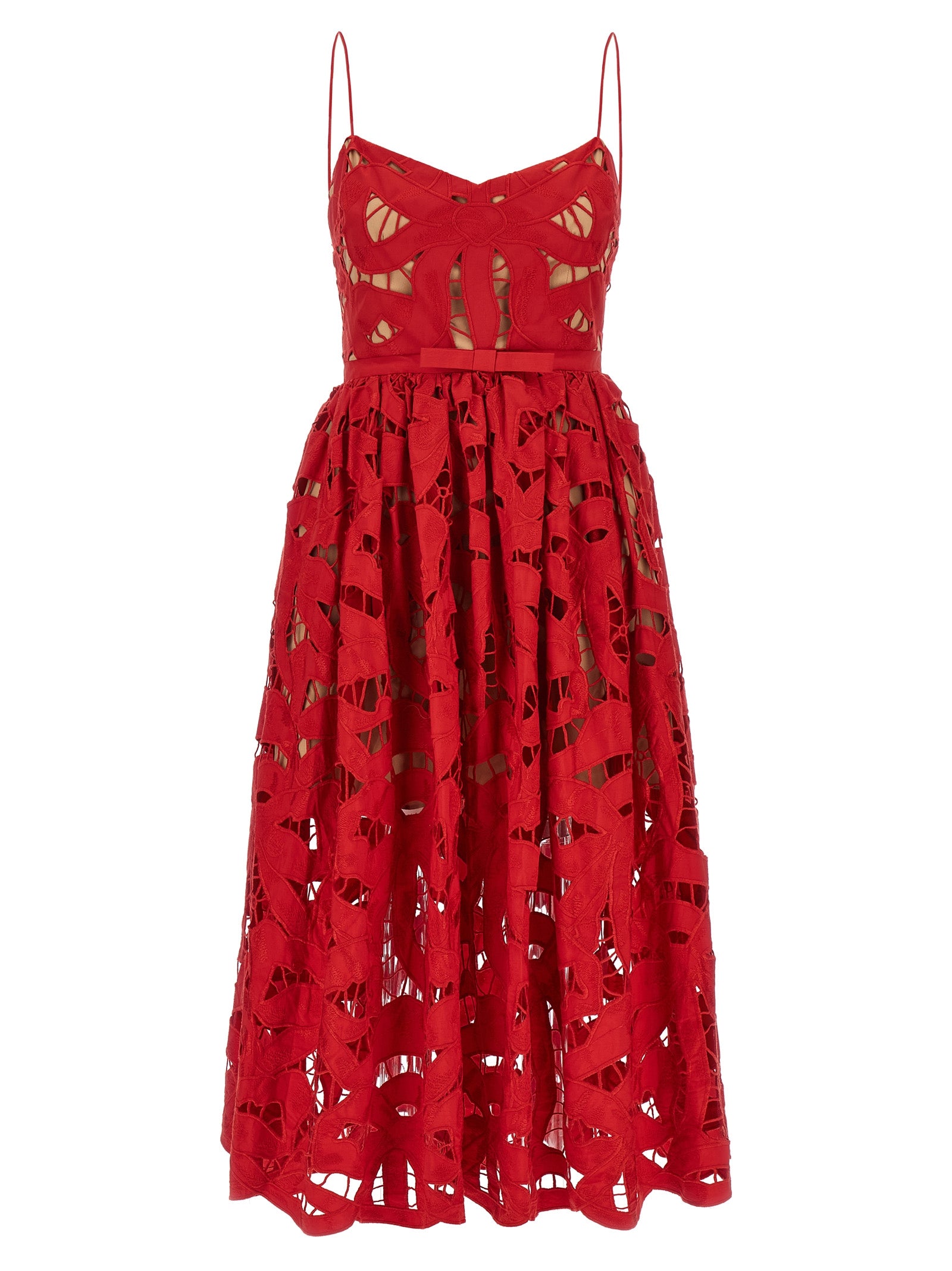 Self Portrait 'Red Bow Embroidered Midi' Dress