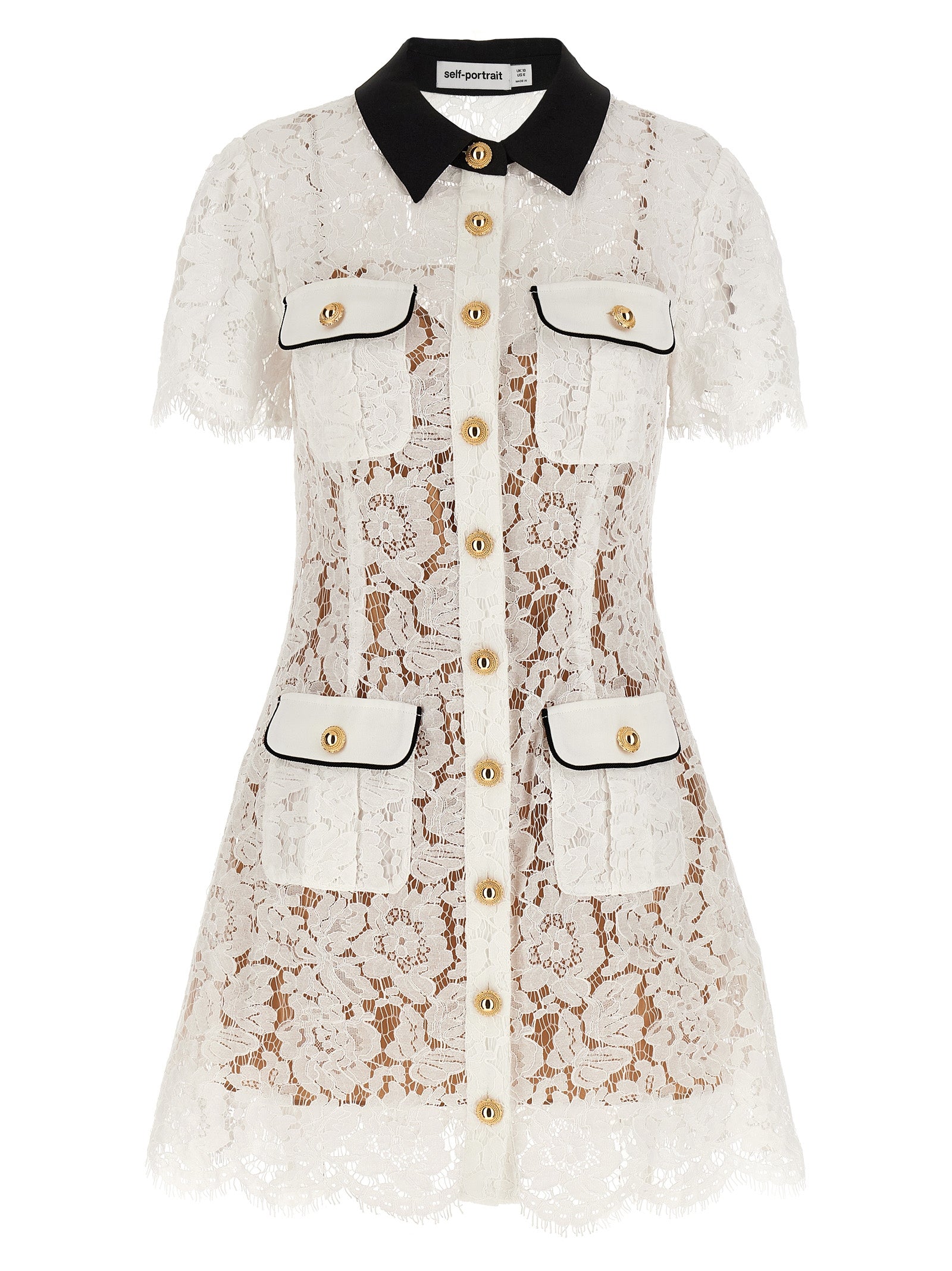 Self Portrait 'White Lace Contrast Collar Mini' Dress