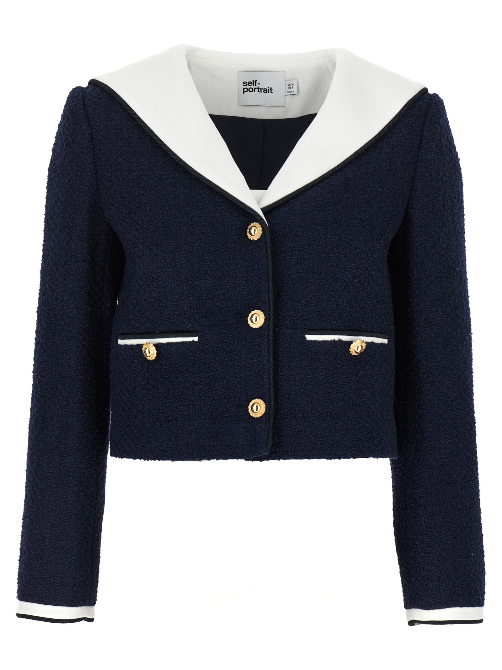 Self Portrait 'Navy Boucle Contrast Collar' Blazer