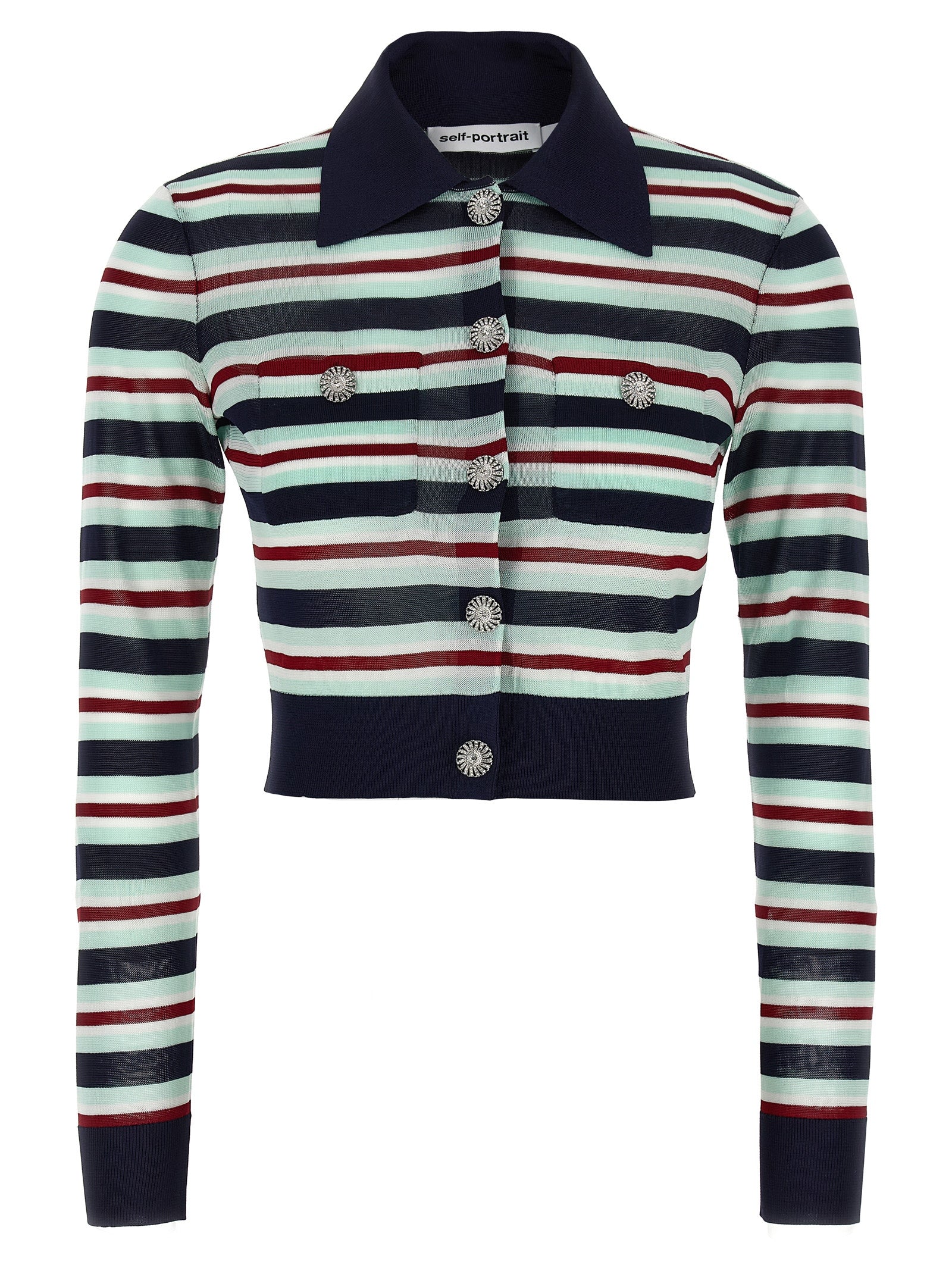 Self Portrait 'Navy Striped Viscose Knit' Cardigan